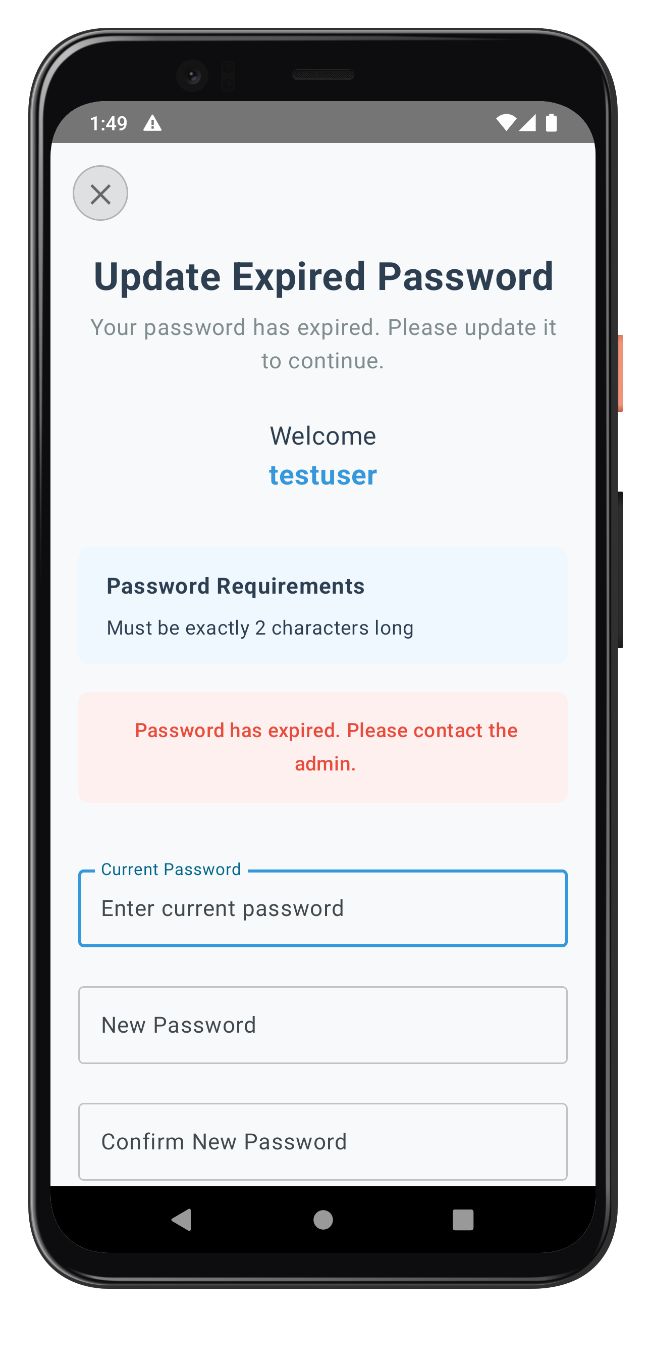 Update Expiry Password Screen