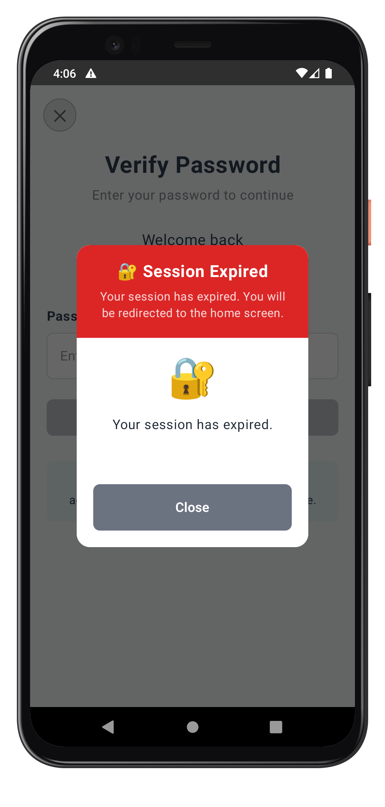 Session Timeout Screen