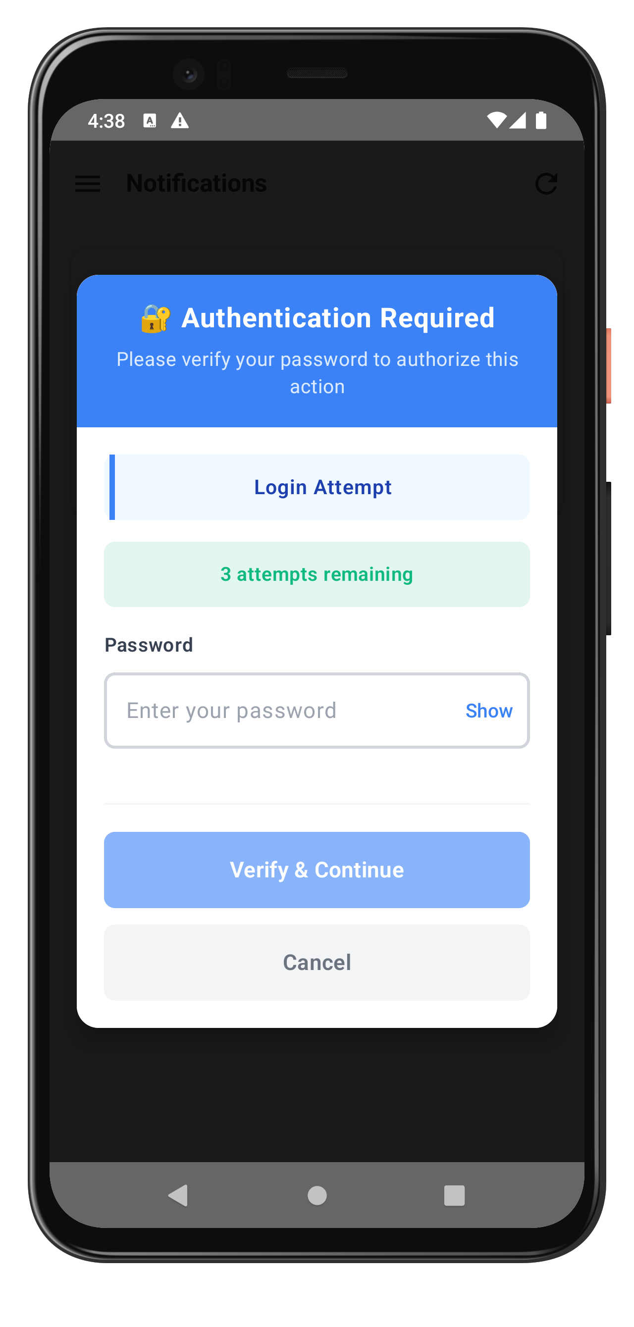Step-Up Authentication Screen