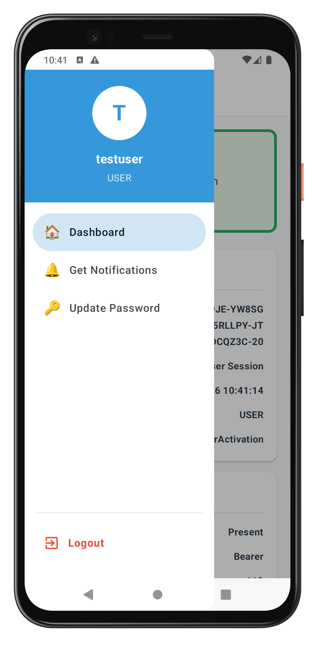 Dashboard Update Password Button