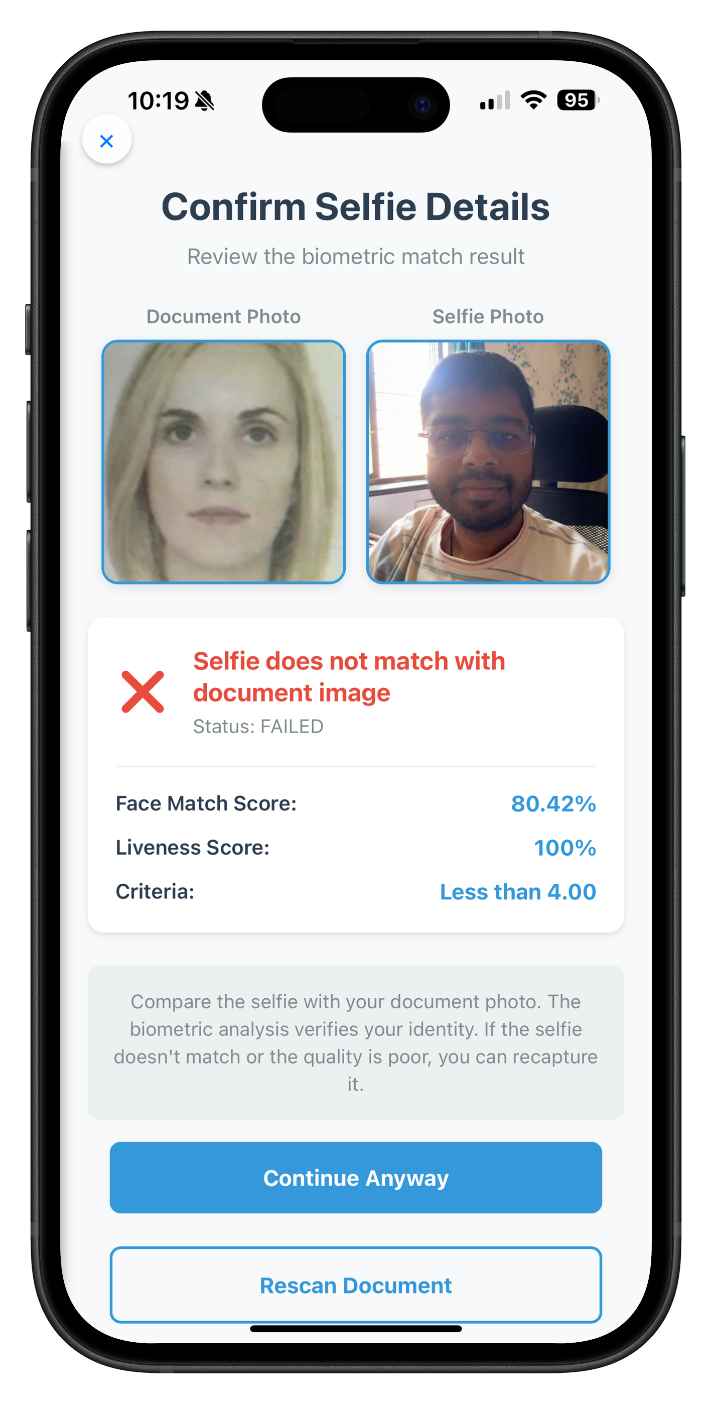 IDV Selfie Confirmation Screen