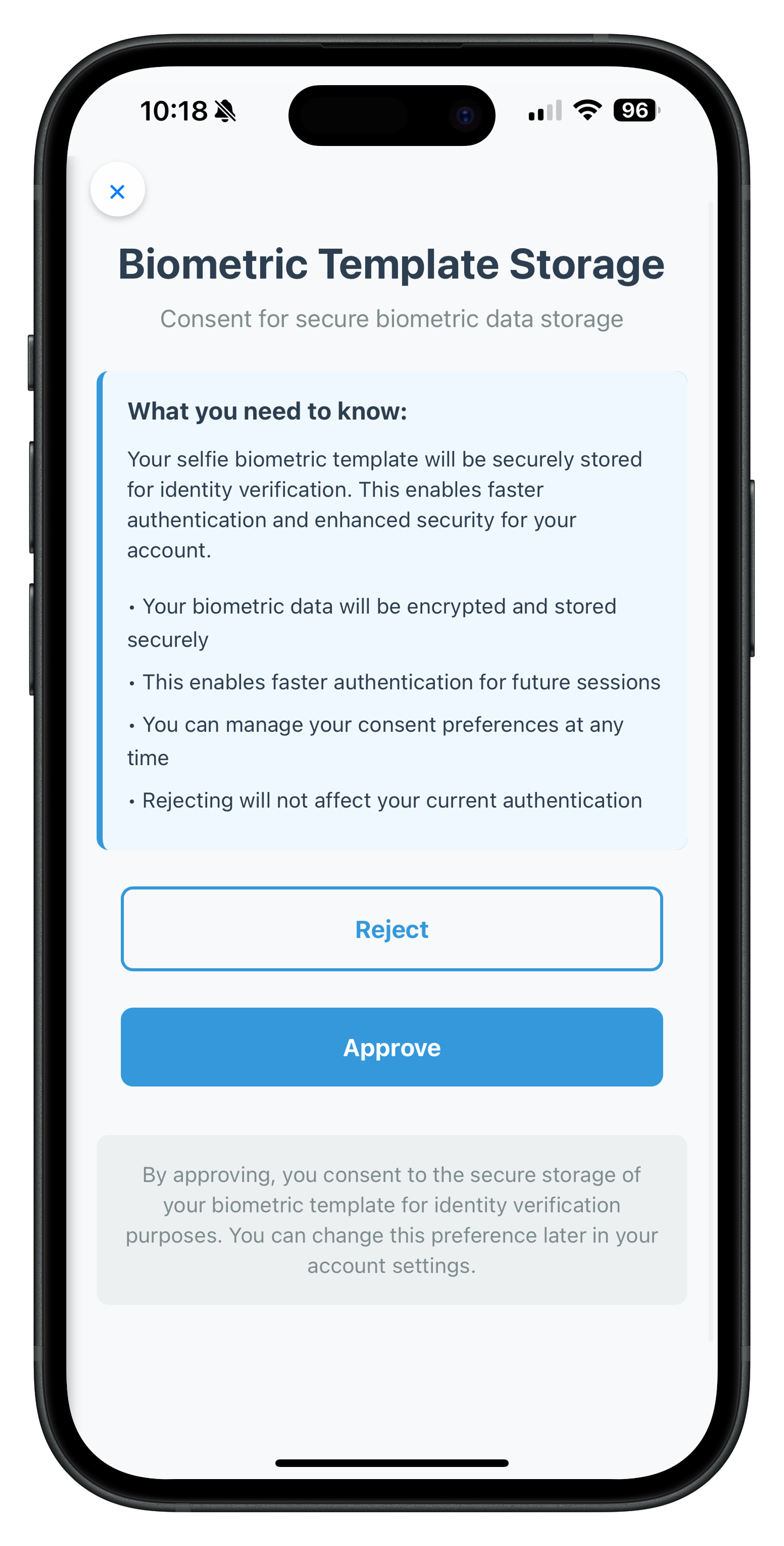 IDV Biometric Opt-In Consent Screen