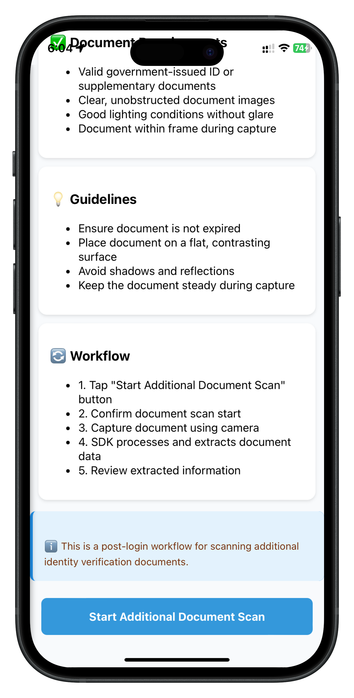 Additional Document Scan Screen - Bottom Portion