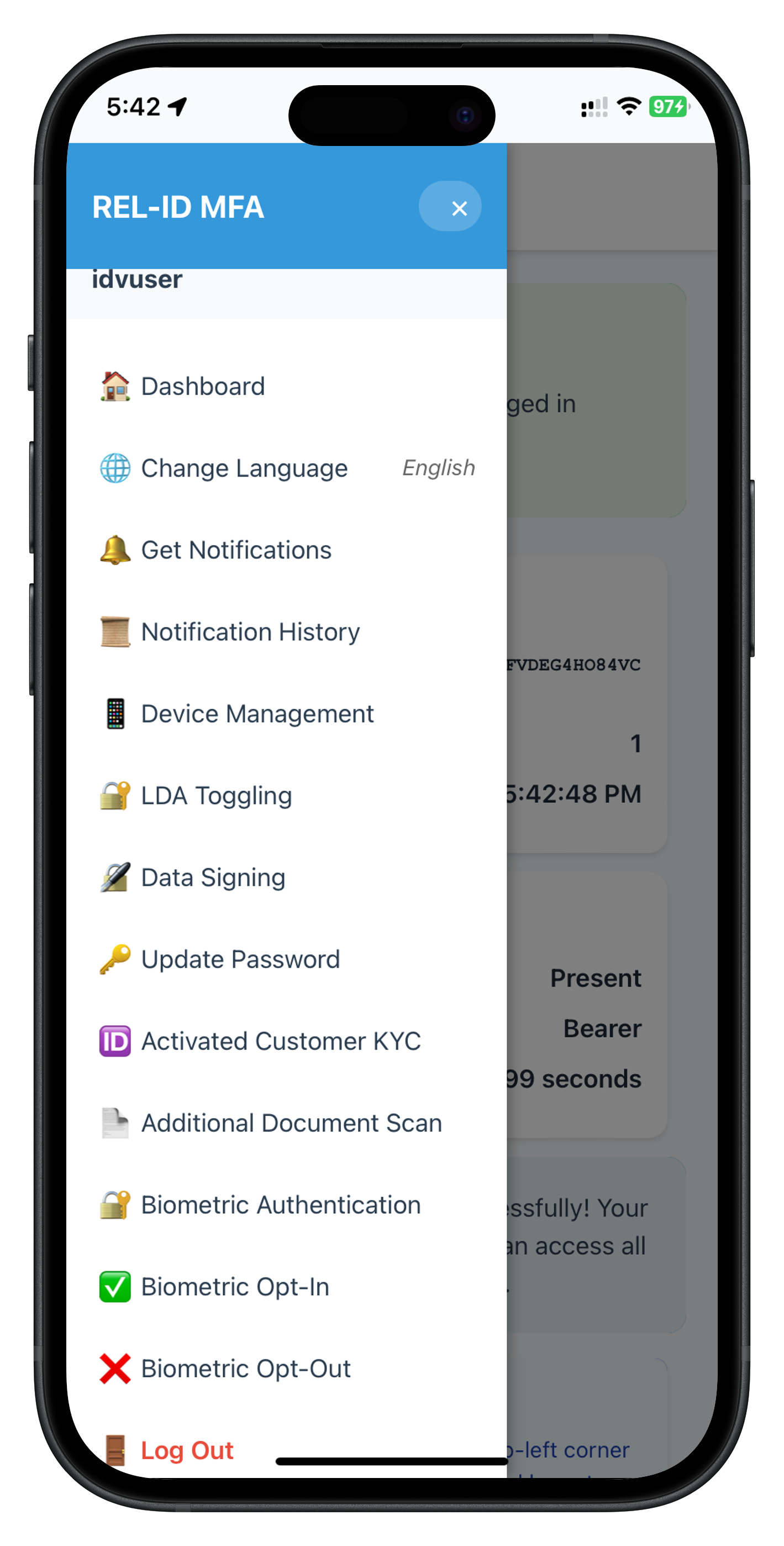 Drawer Menu with Biometric Opt-In and Opt-Out Items
