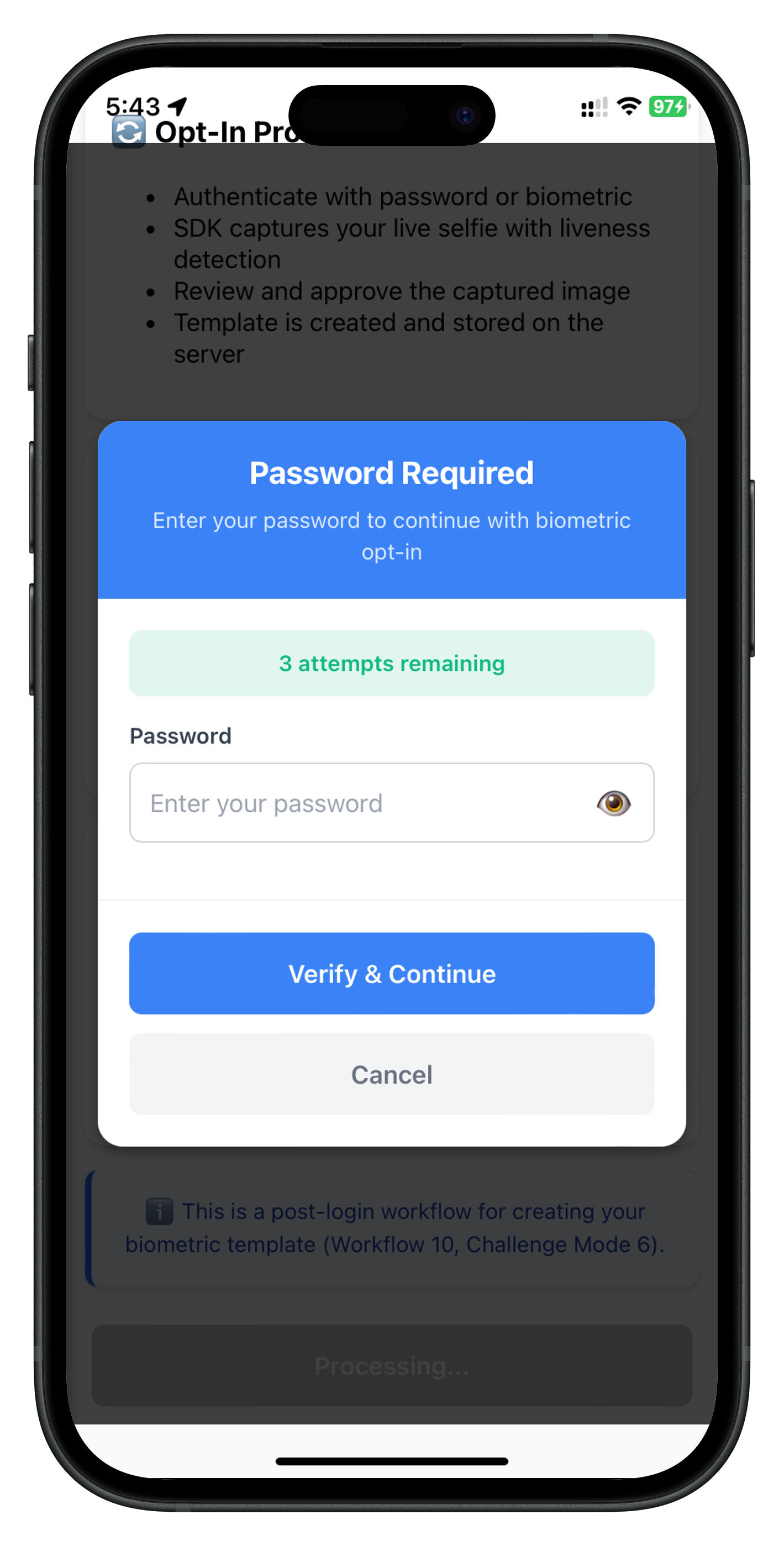 Password Validation Dialog Modal