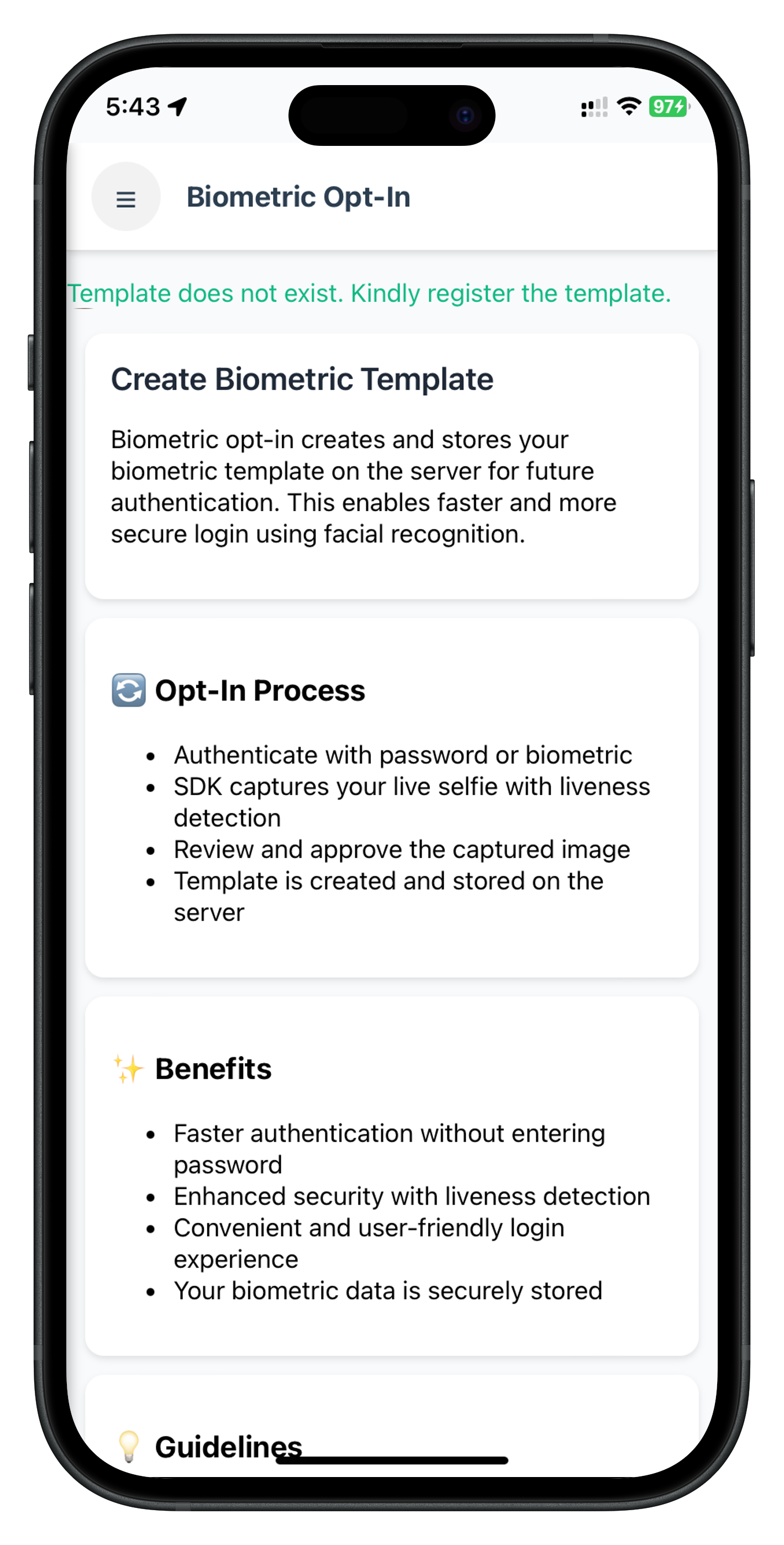 Biometric Opt-In Screen