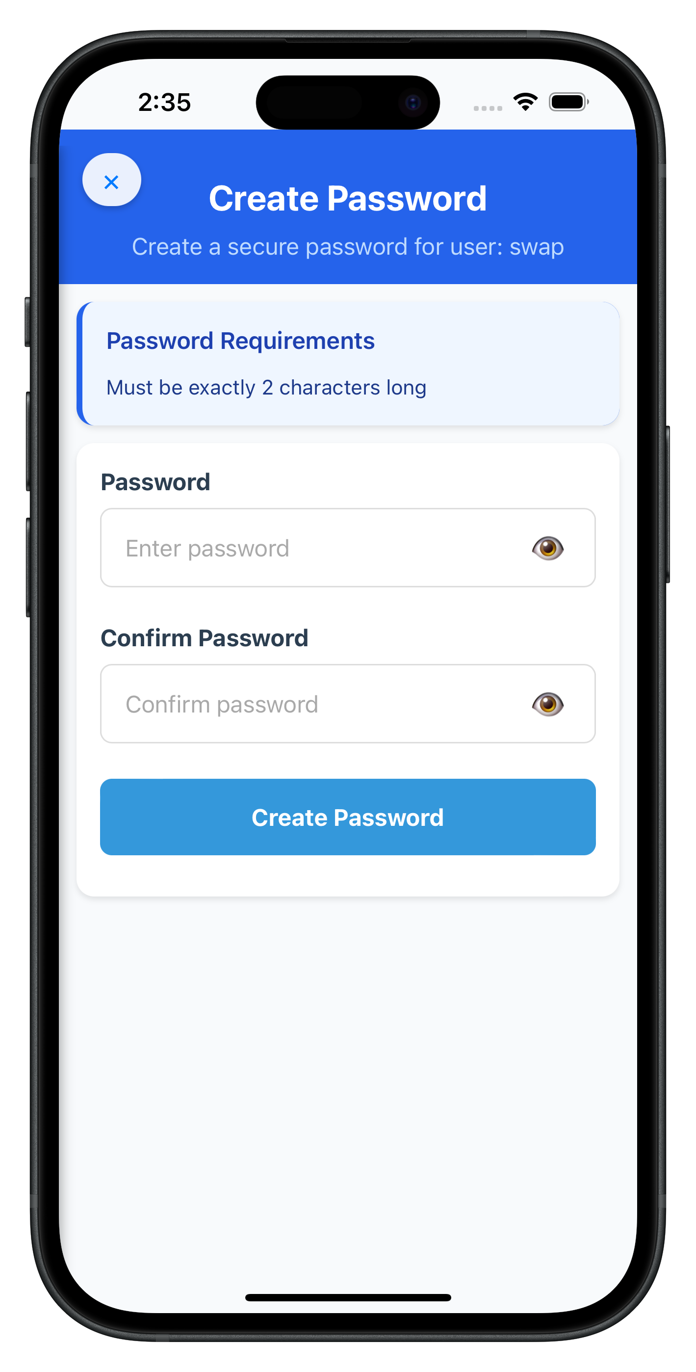 Set Password Screen