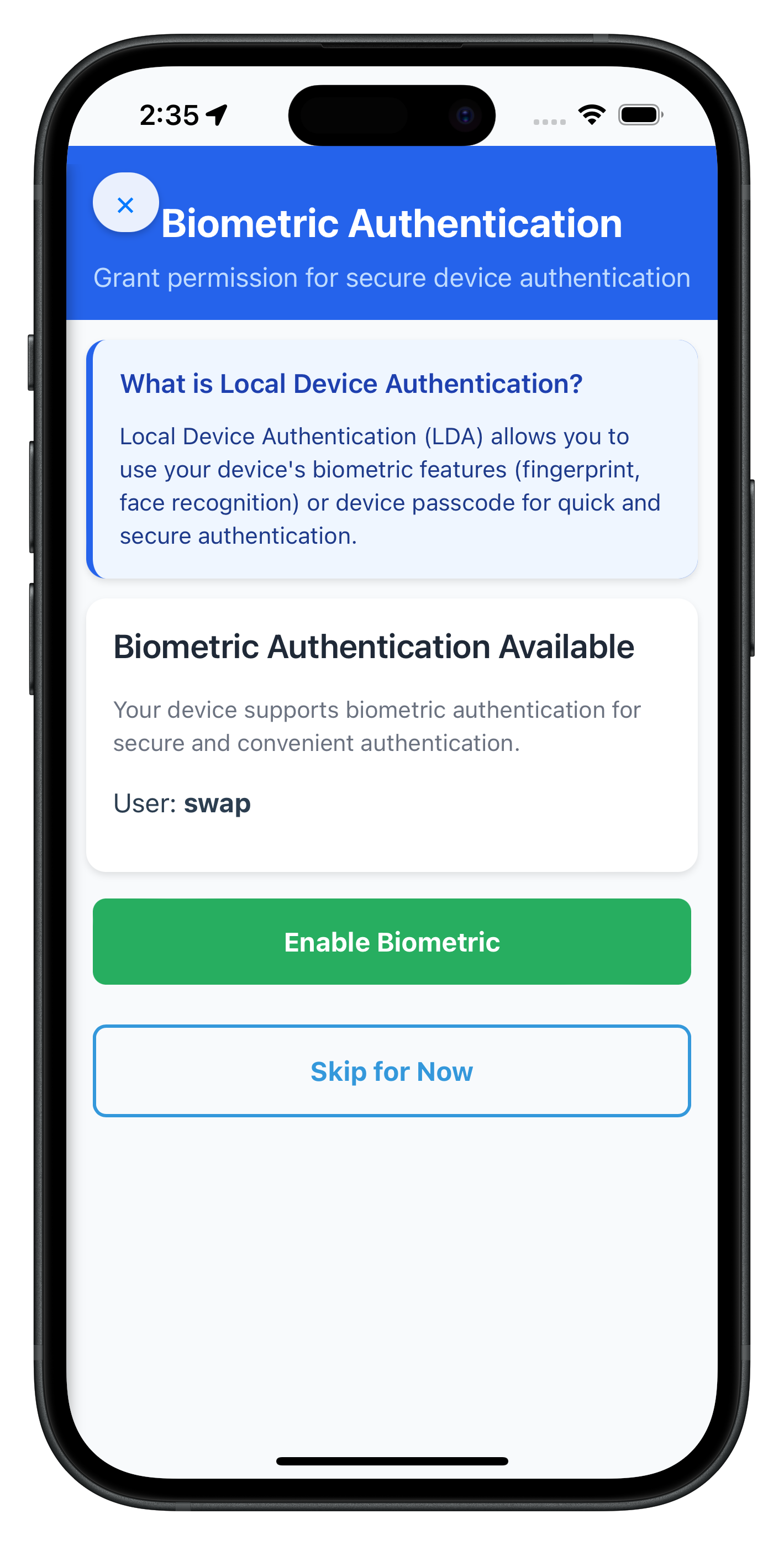 User LDA Consent Screen
