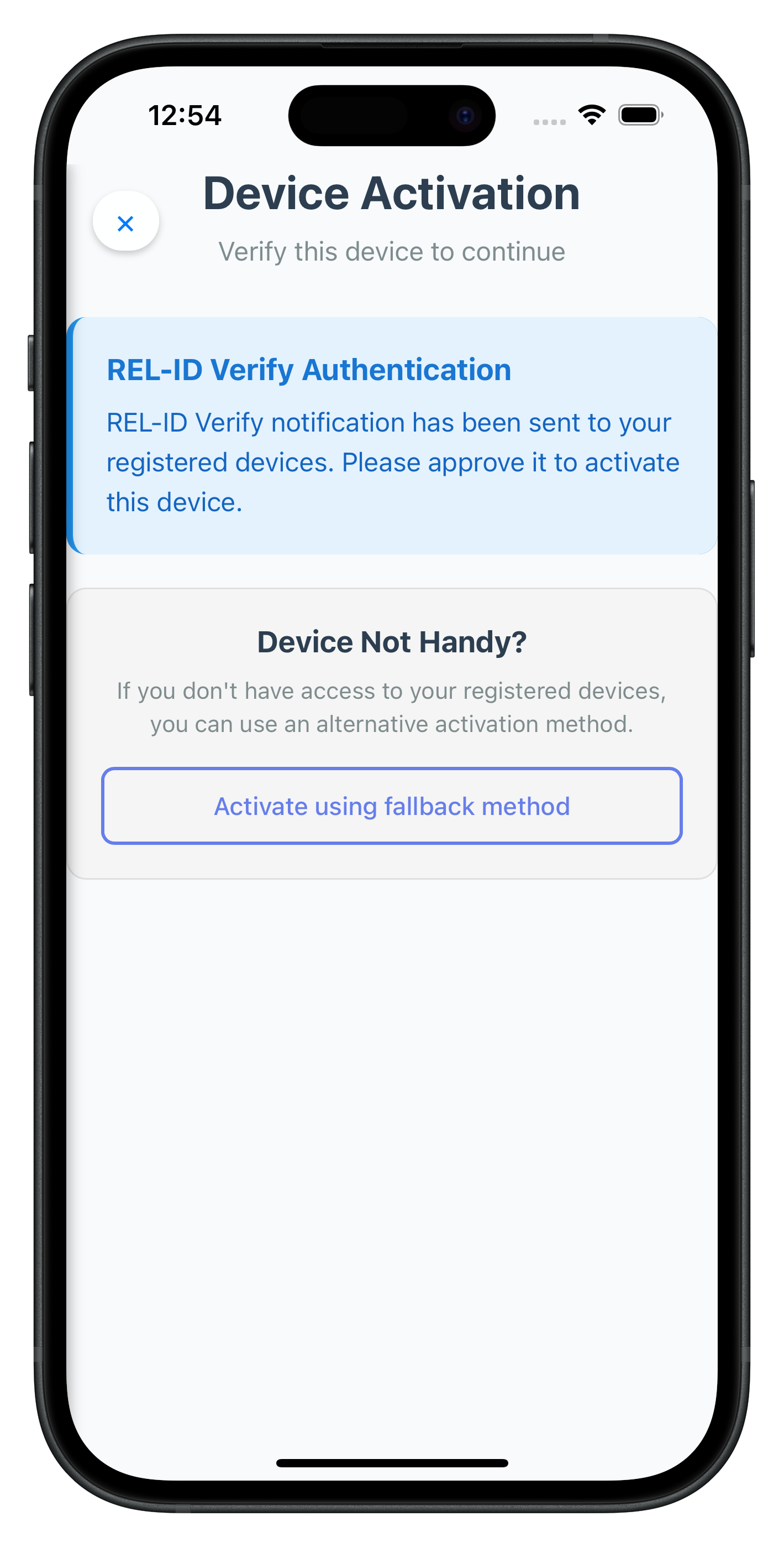 Device Activtion Verify Screen