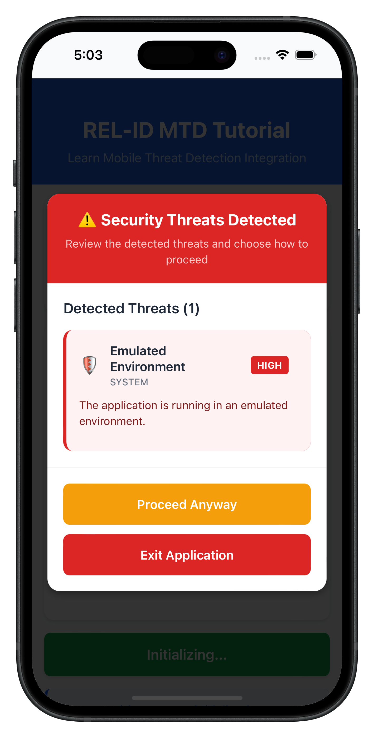 Mobile Threat Detection Screen
