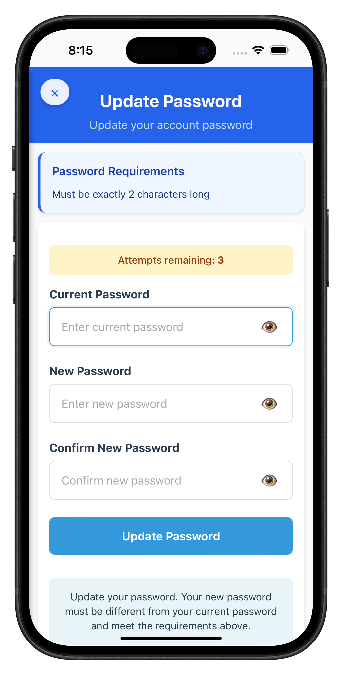 Update Password Screen