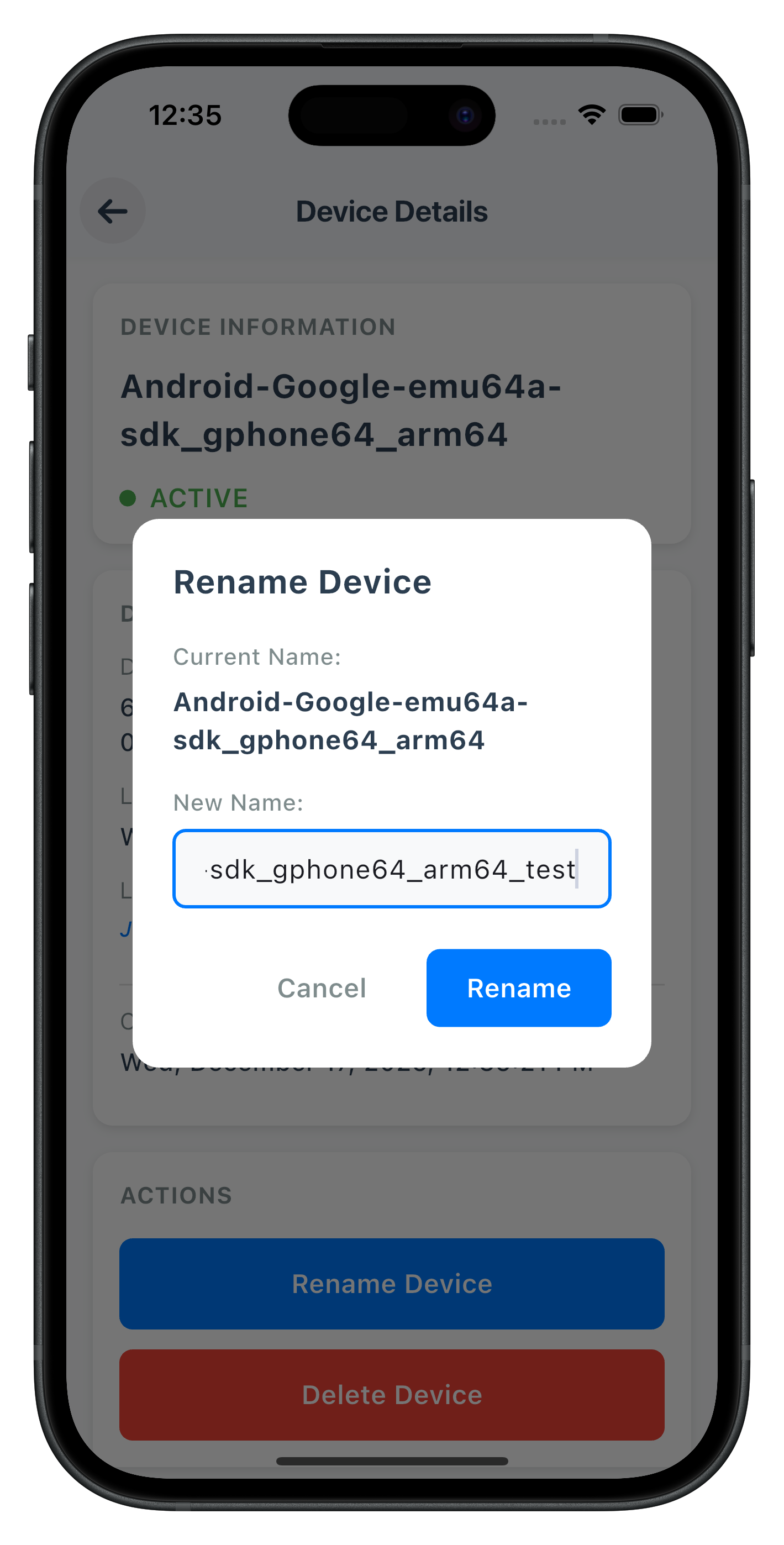 Device Management Details Screen