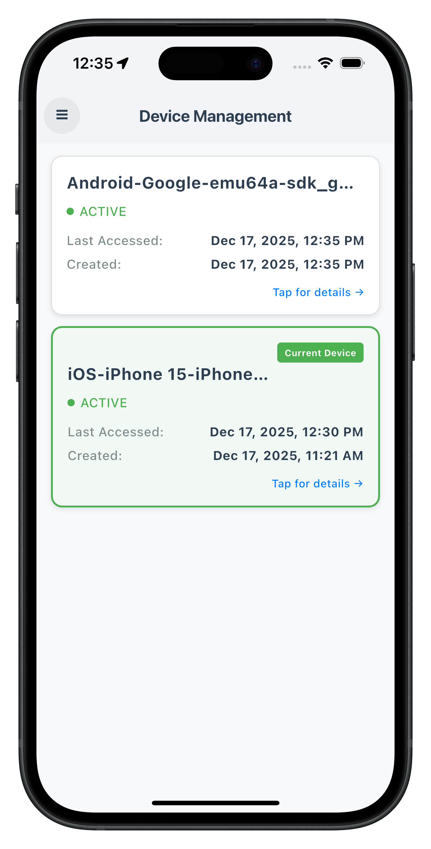 Device Management Screen