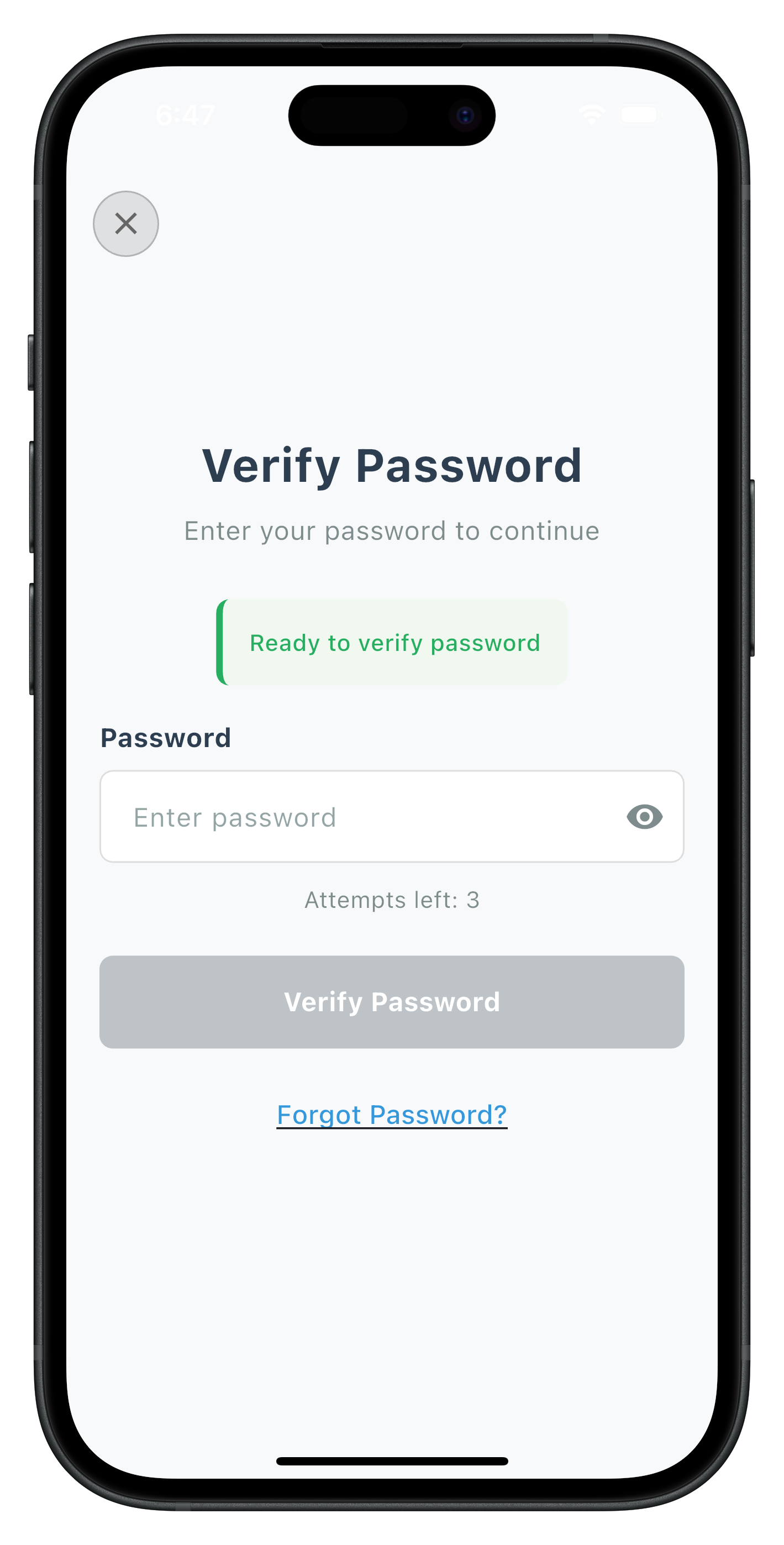 Forgot Password Screen