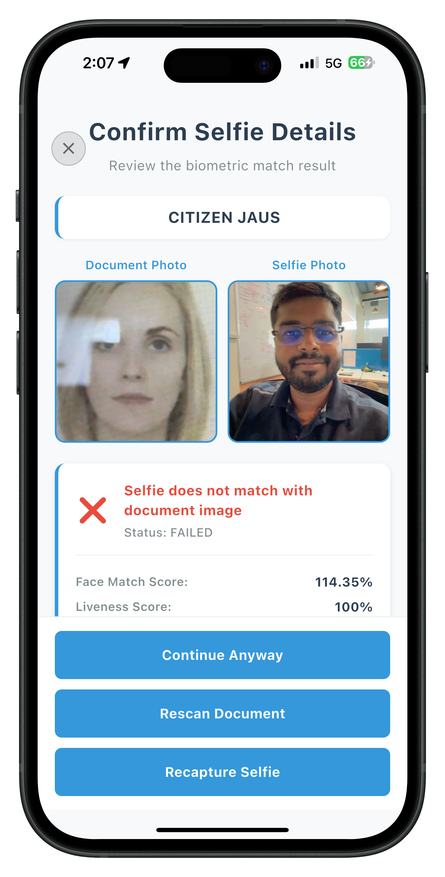 IDV Selfie Confirmation Screen