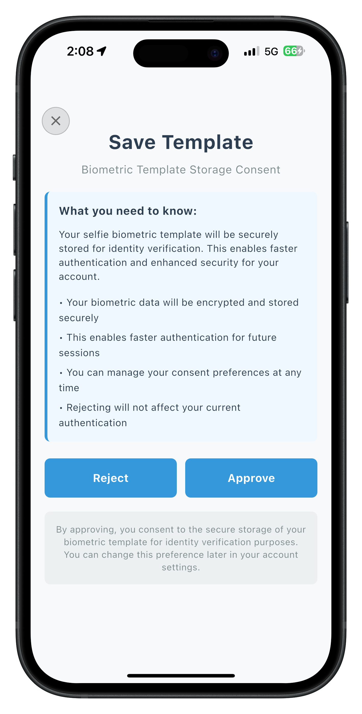 IDV Biometric Opt-In Consent Screen