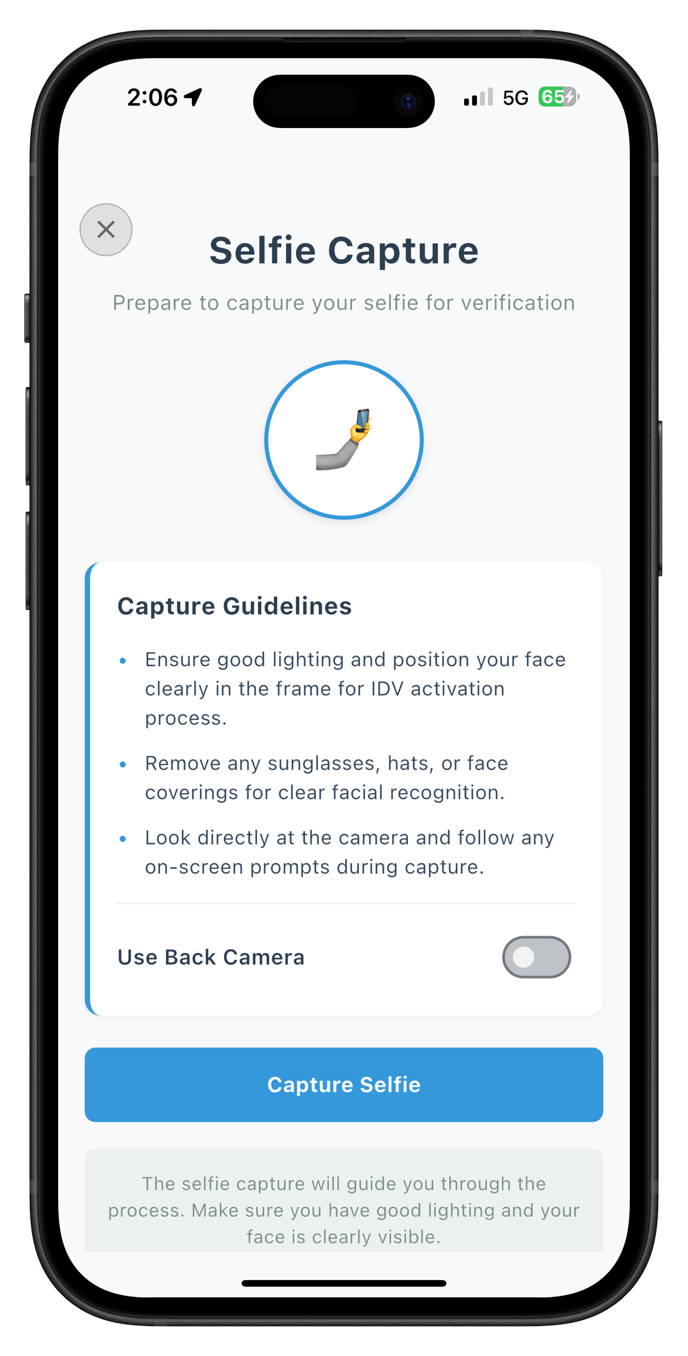 IDV Selfie Process Start Screen