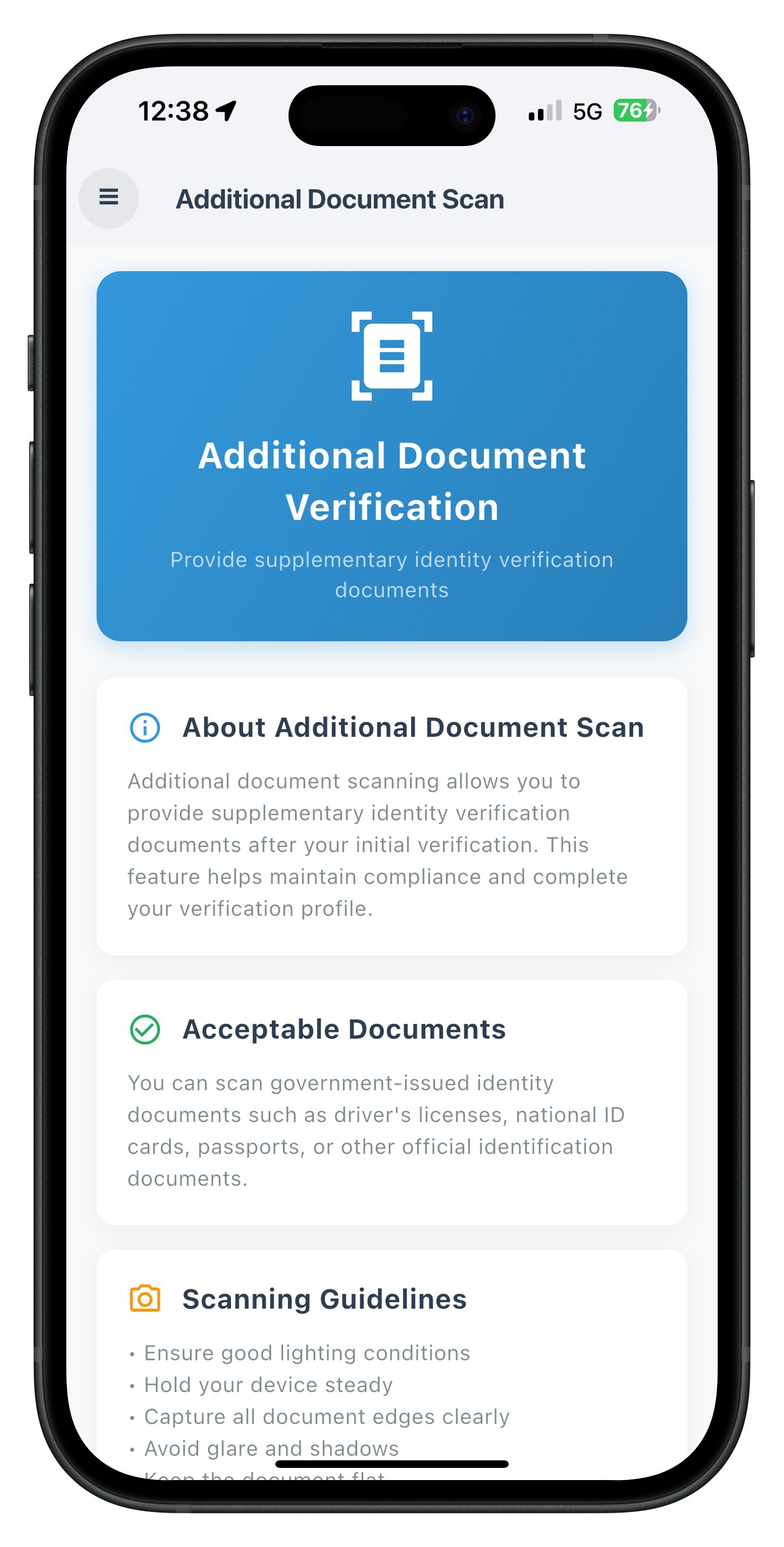 Additional Document Scan Screen - Top Portion