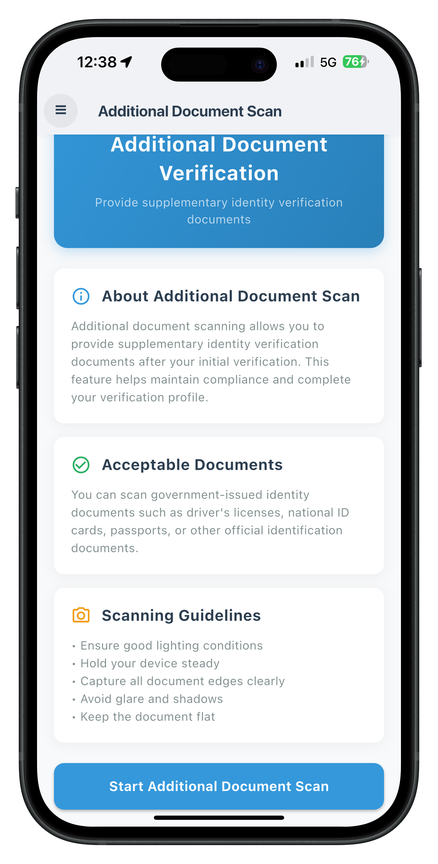 Additional Document Scan Screen - Bottom Portion