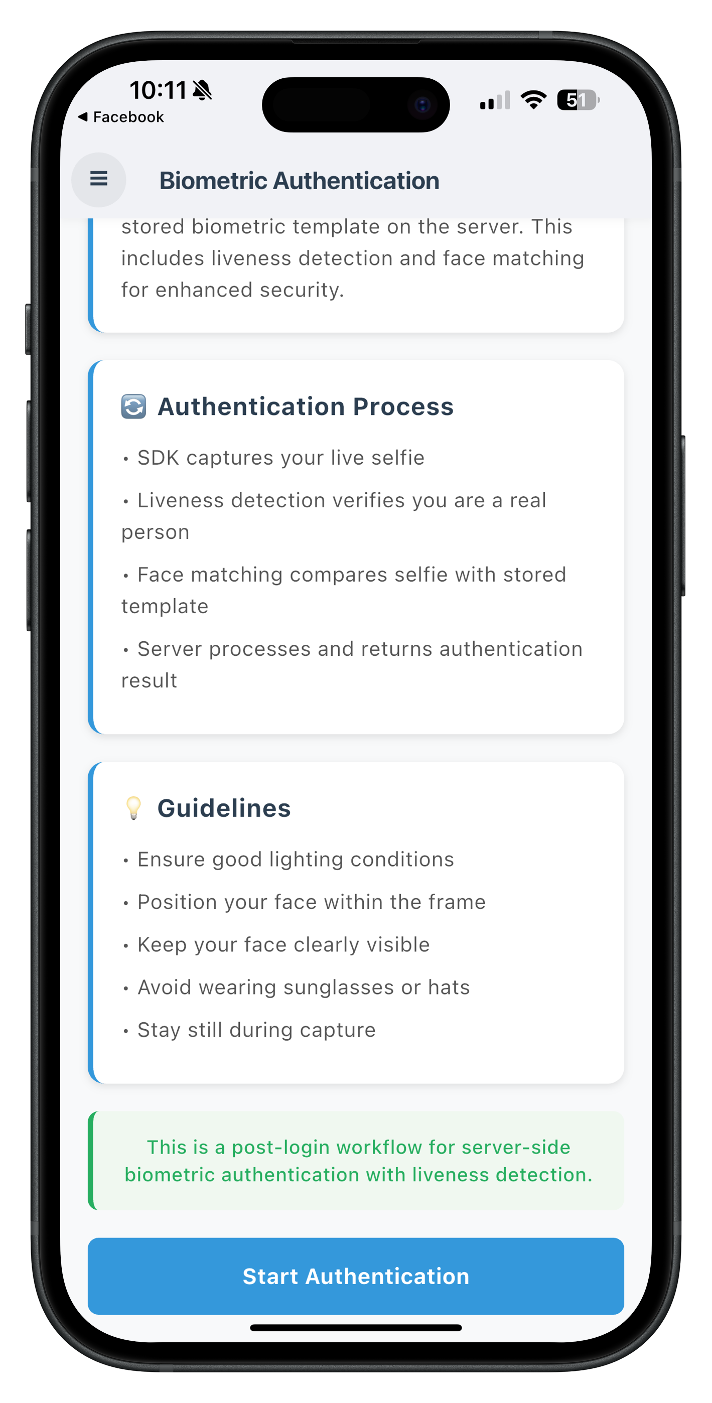 Server Biometric Authentication Screen - Authentication Success