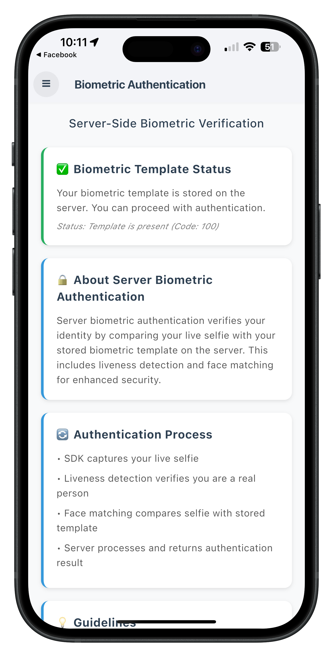 Server Biometric Authentication Screen - Template Check