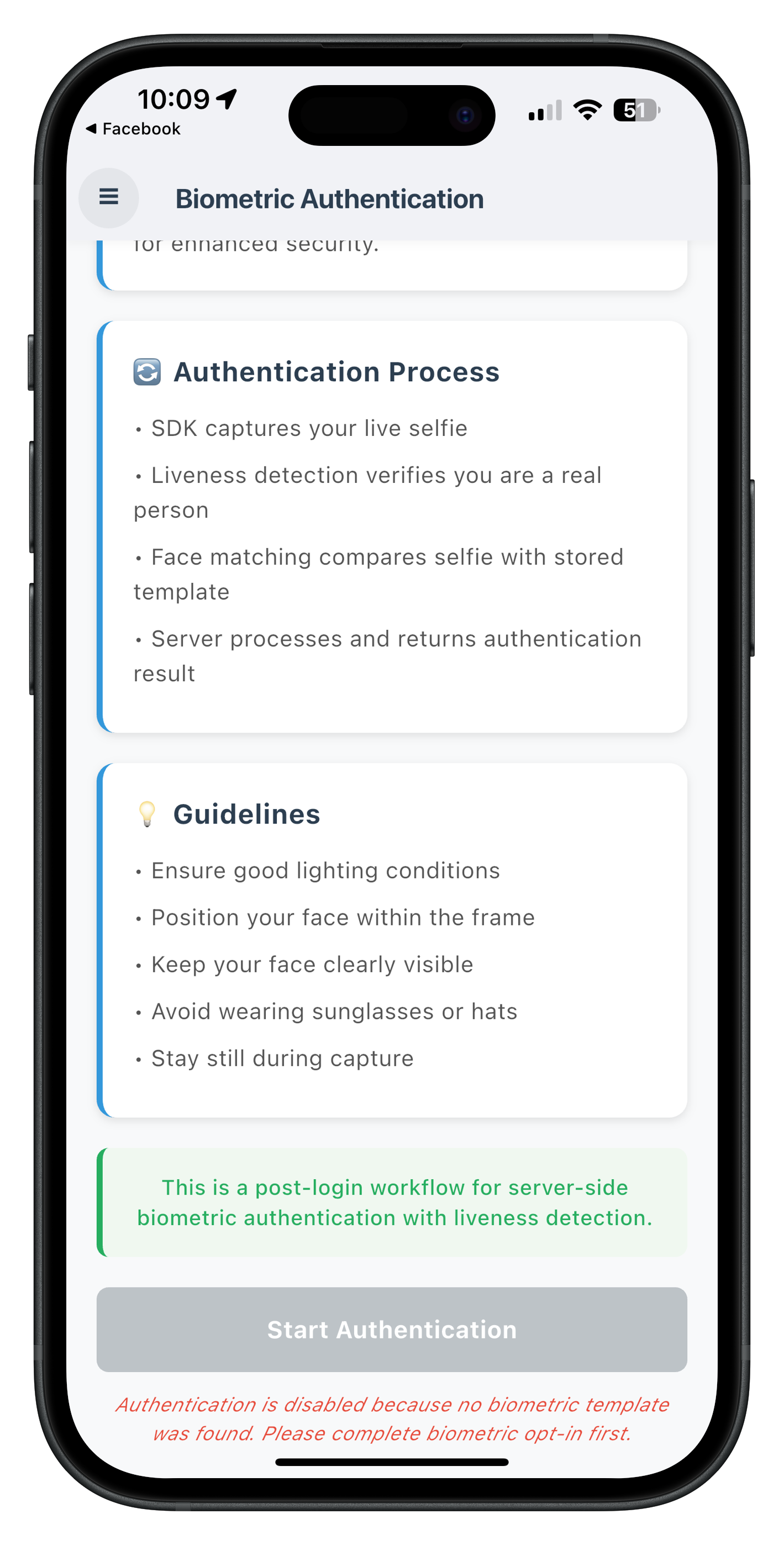 Server Biometric Authentication Screen - No Template Found