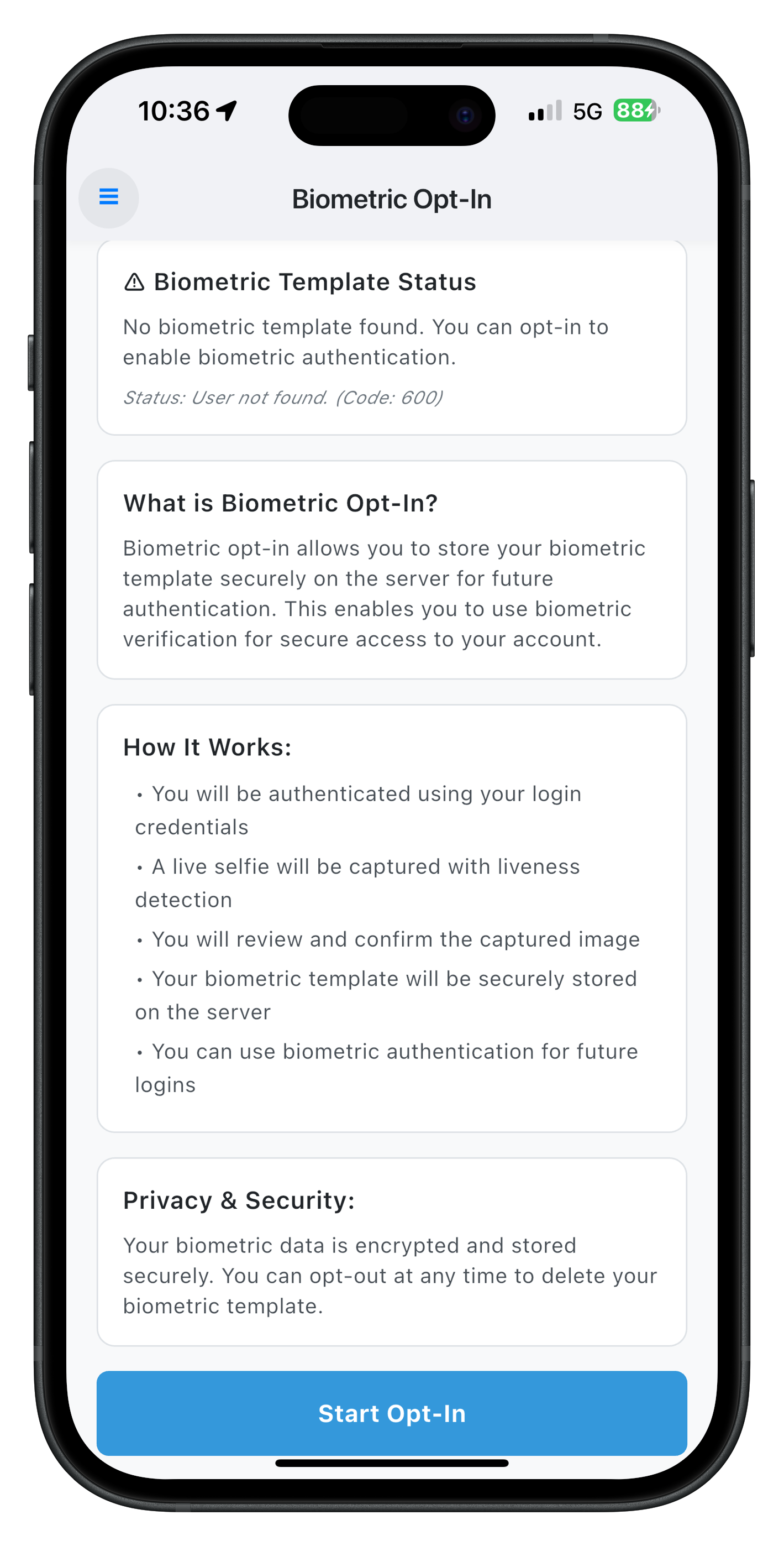 Biometric Opt-In Screen