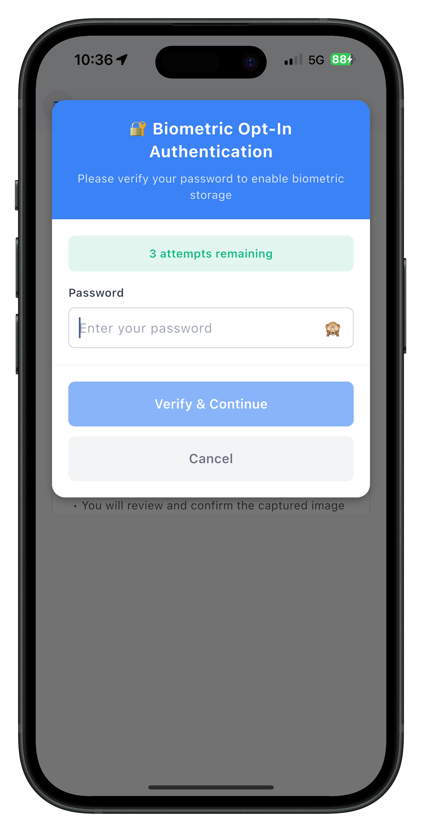 Password Validation Dialog Modal
