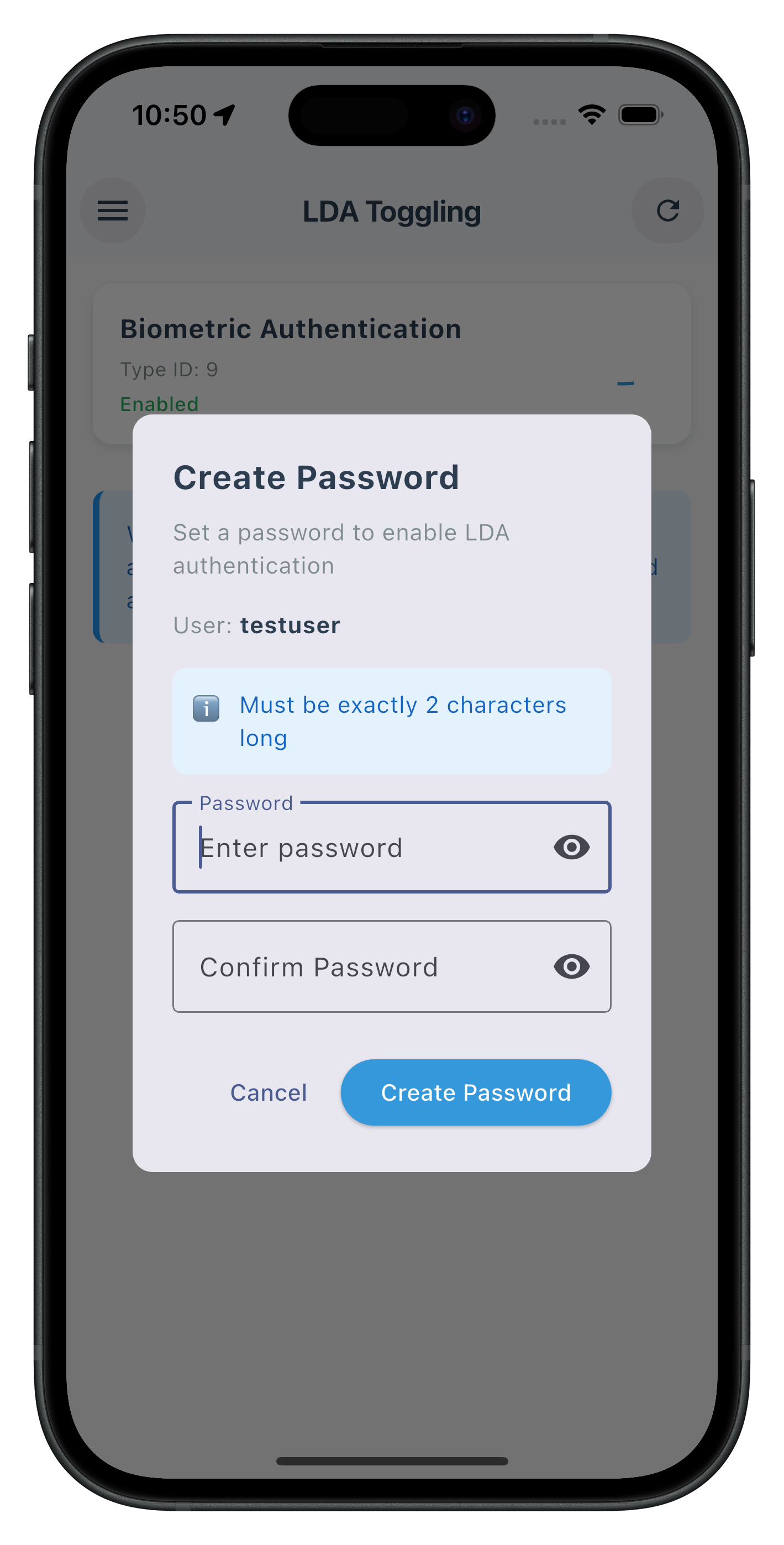 LDA Toggling Screen