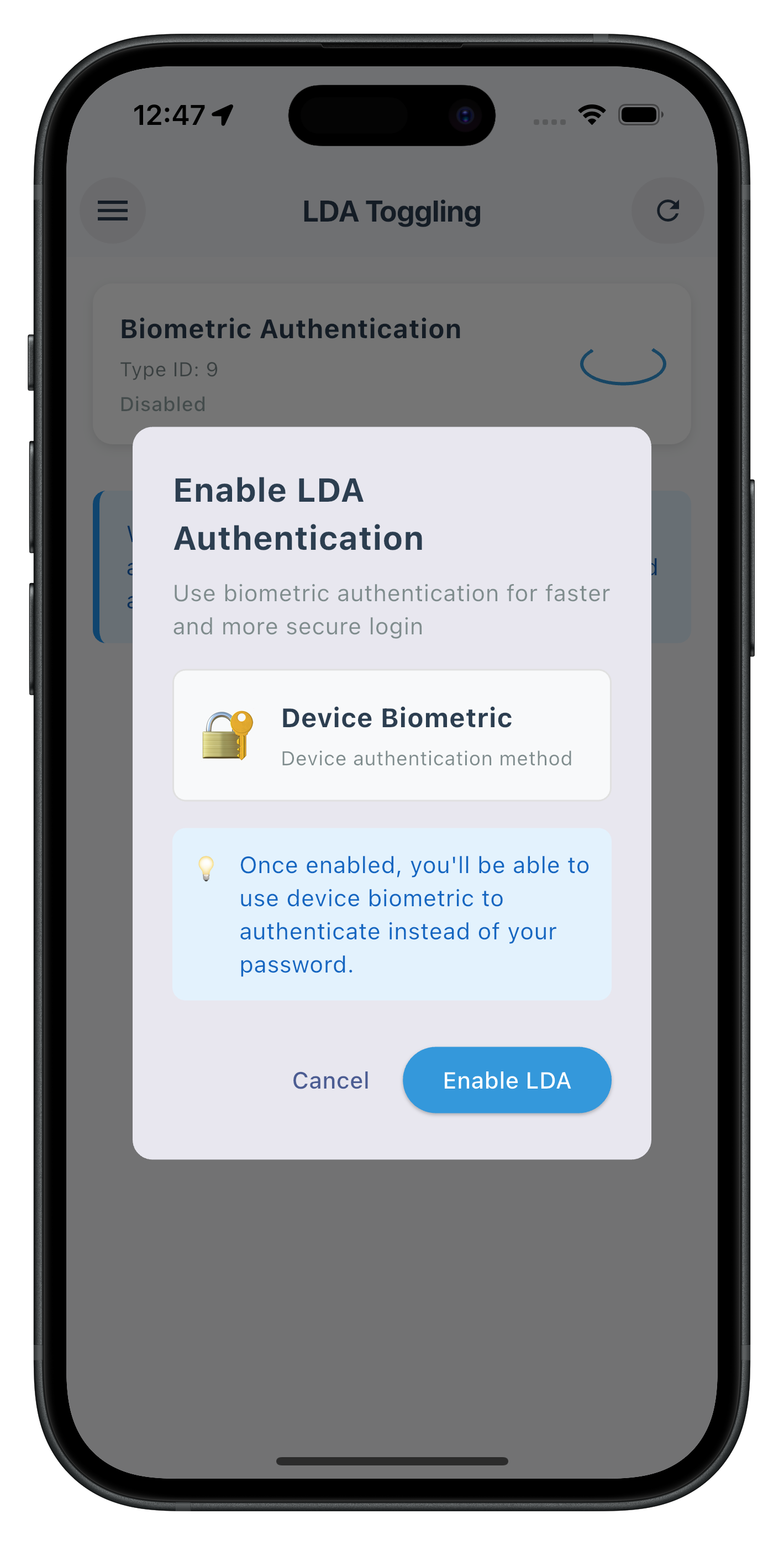 LDA Toggling Screen
