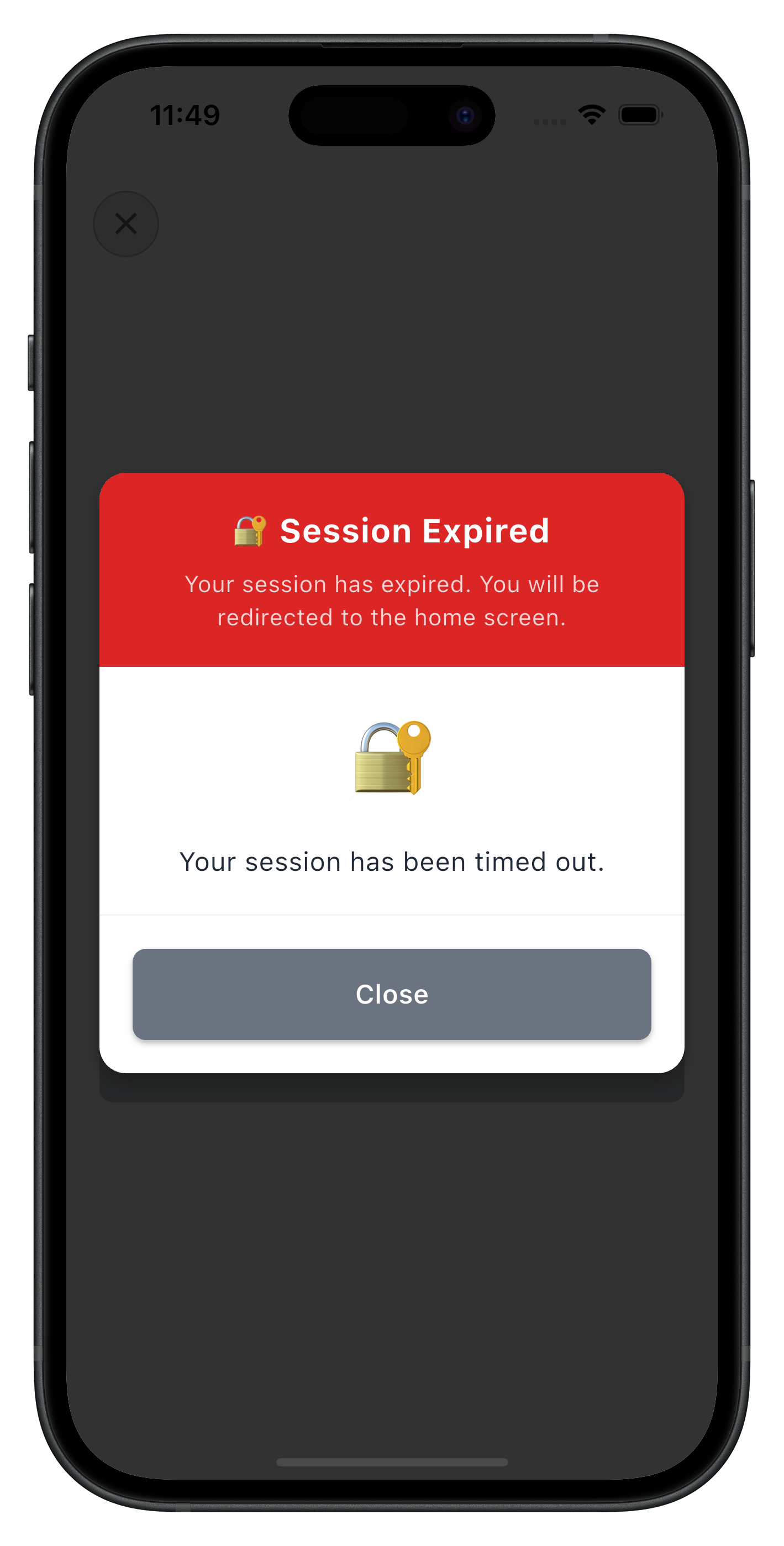 Session Timeout Screen