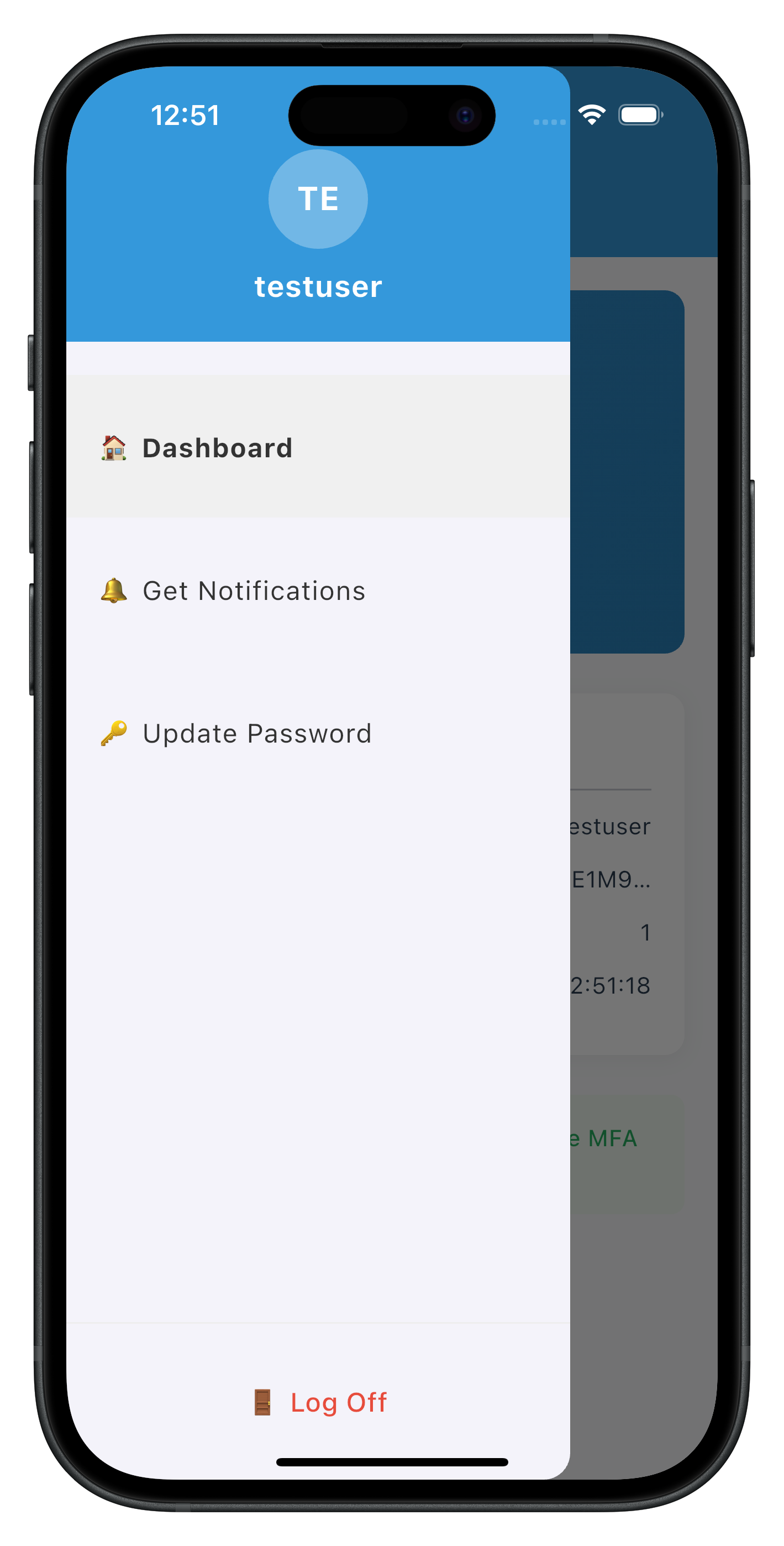 Dasboard Update Password Side Menu