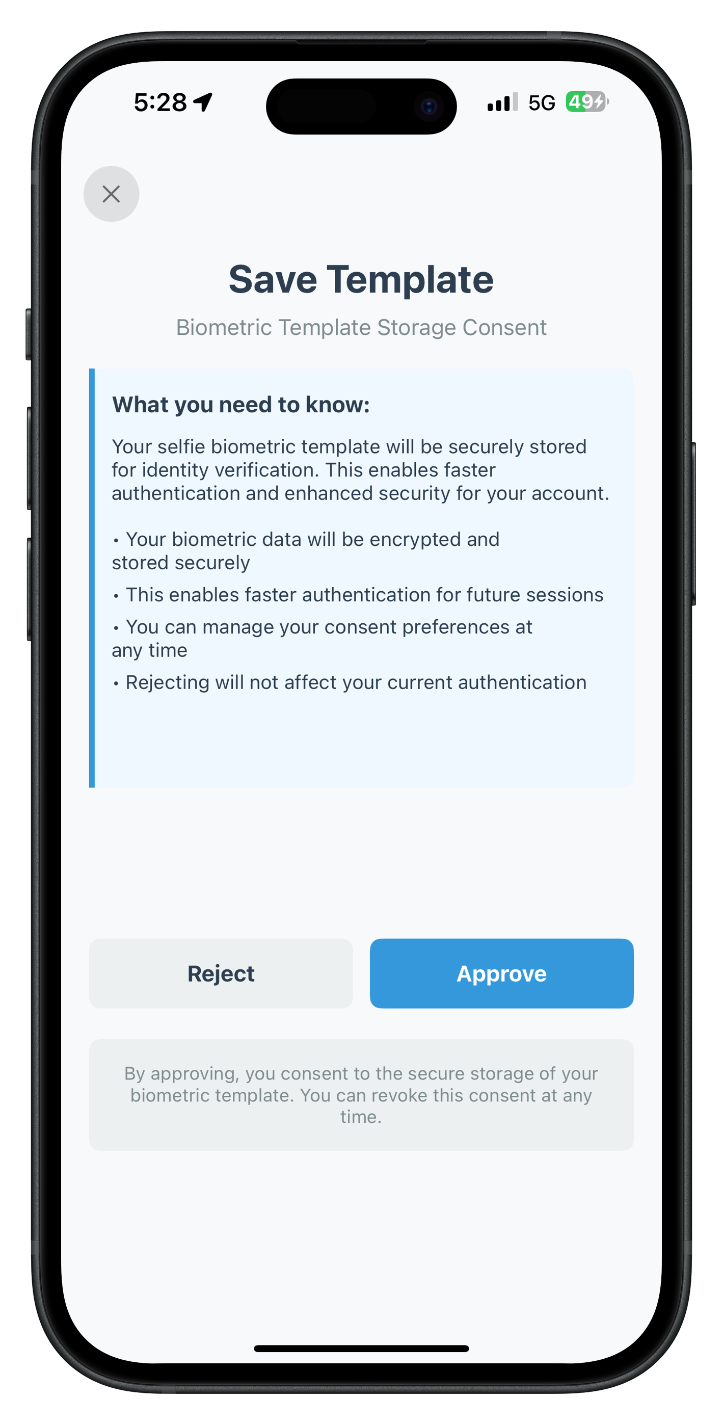 iOS IDV Biometric Consent Screen
