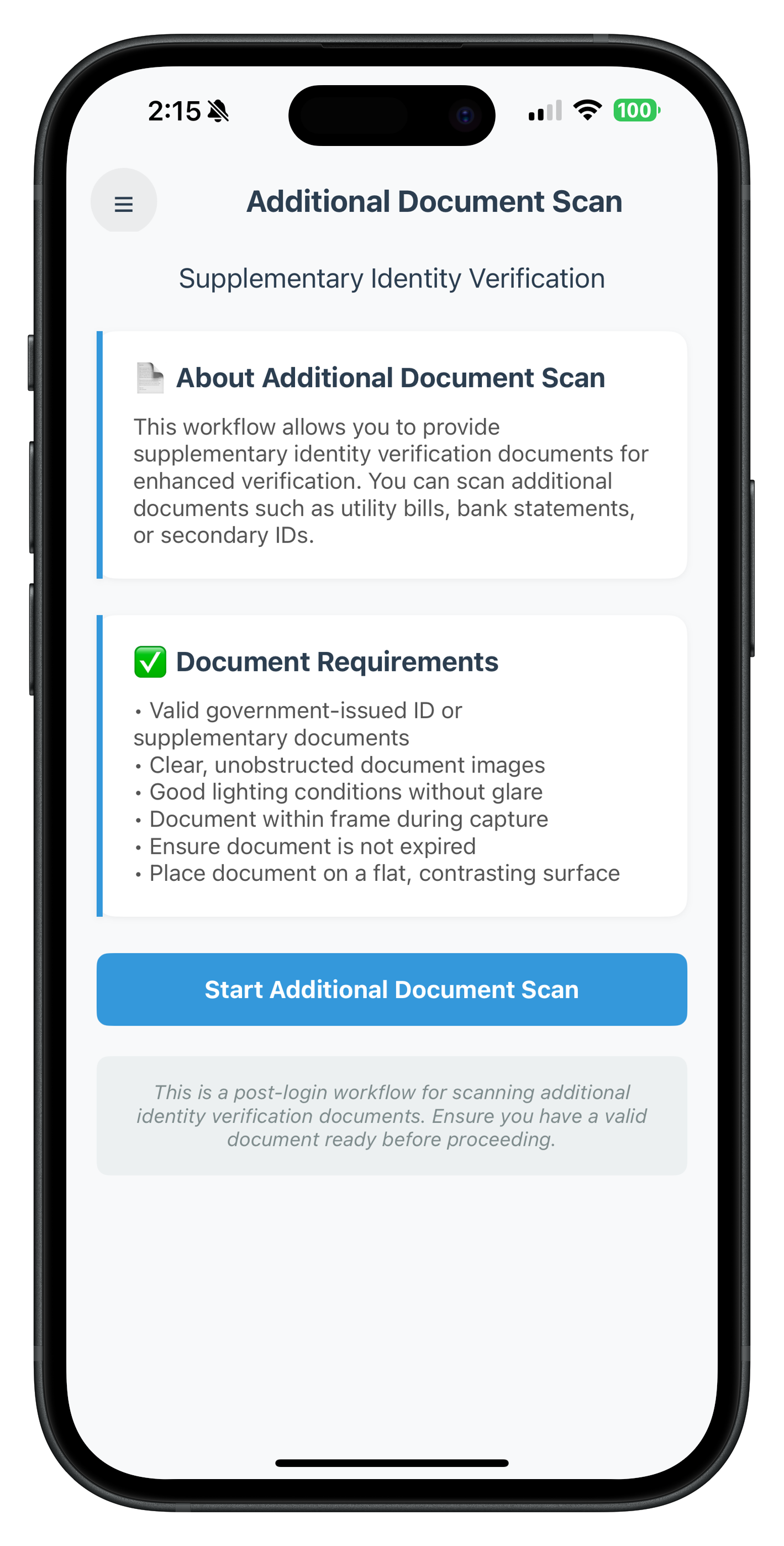 Additional Document Scan Screen