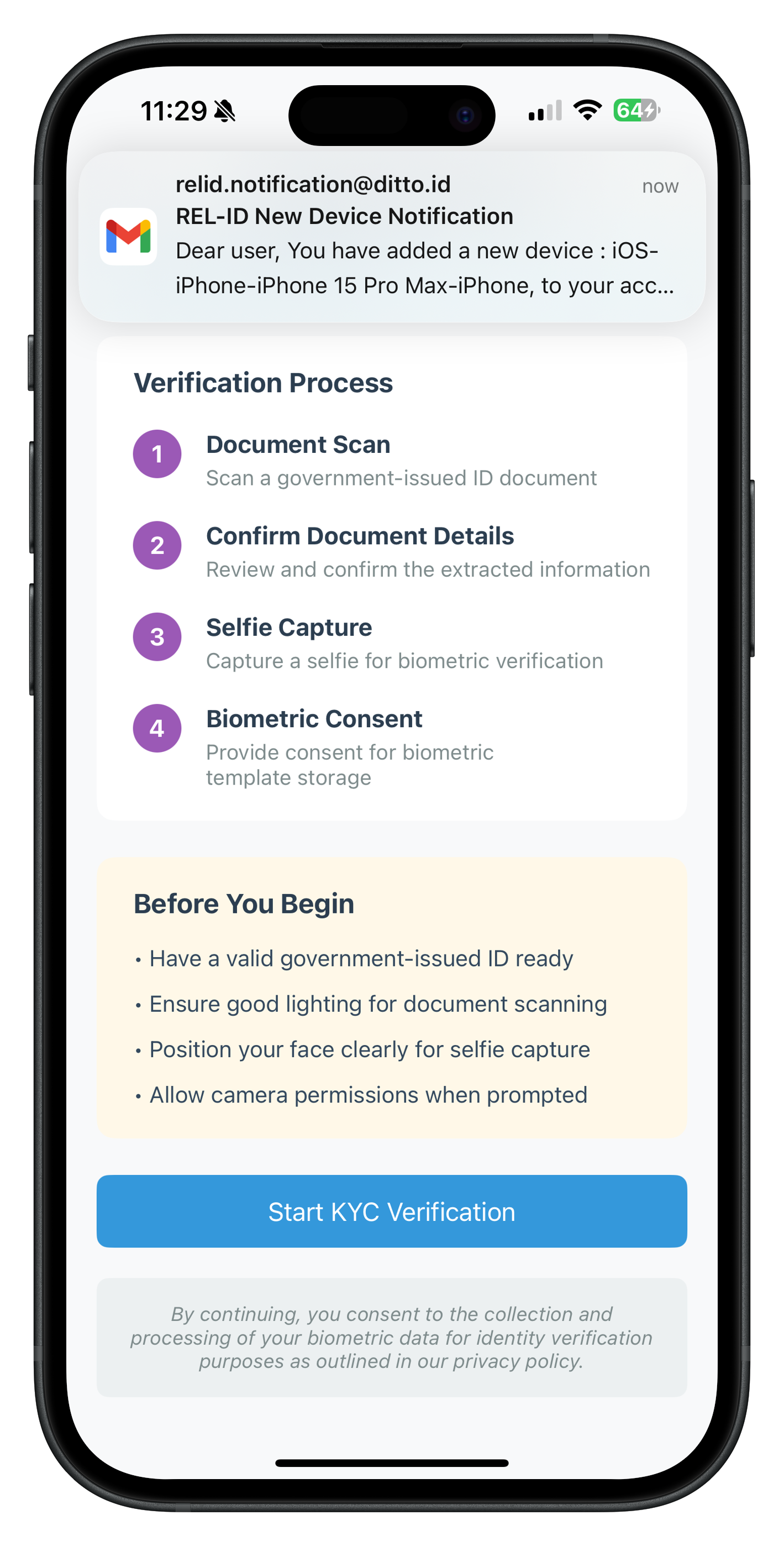 Activated Customer KYC Screen - Processing State