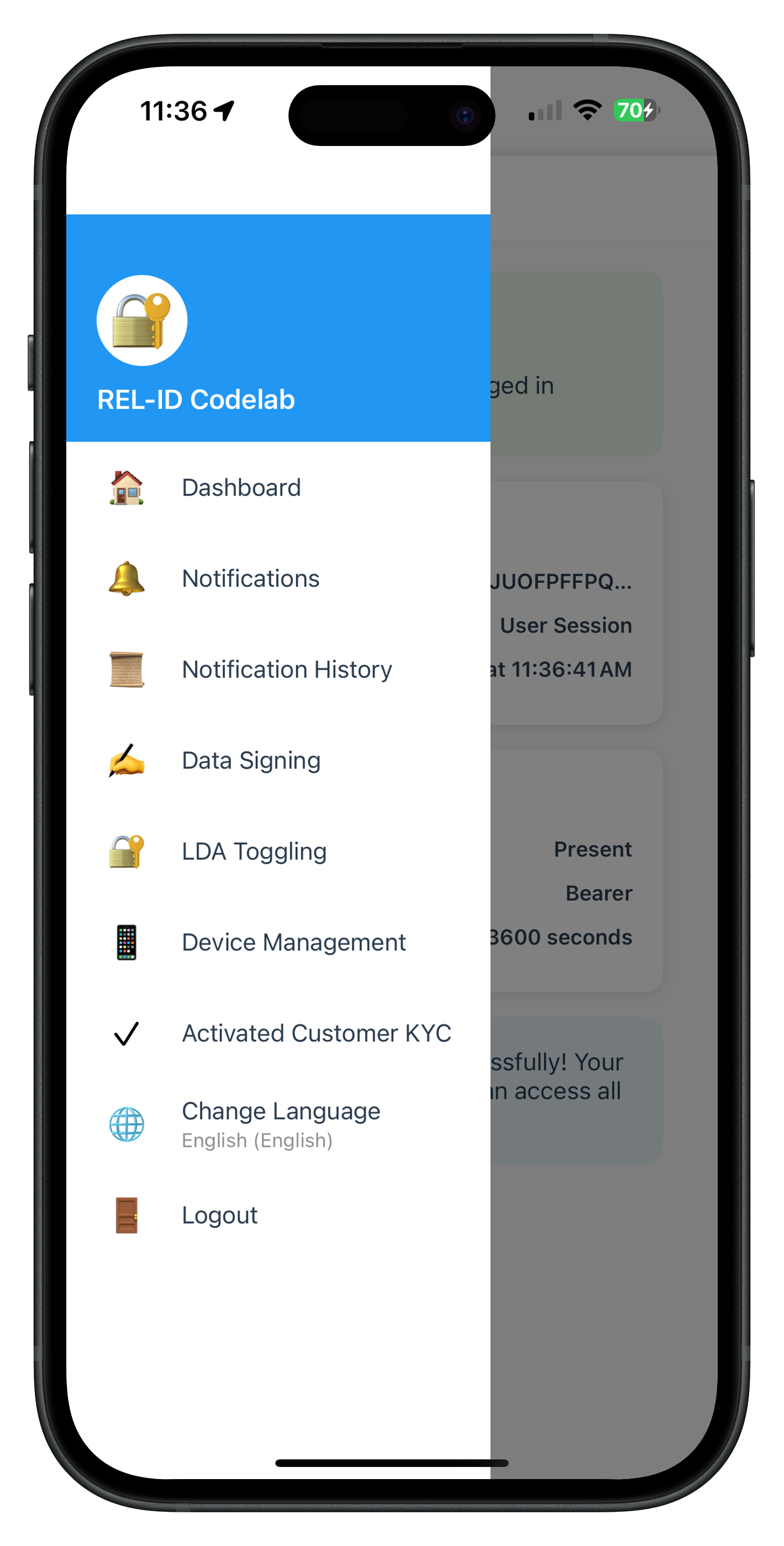 Side Menu with KYC Item