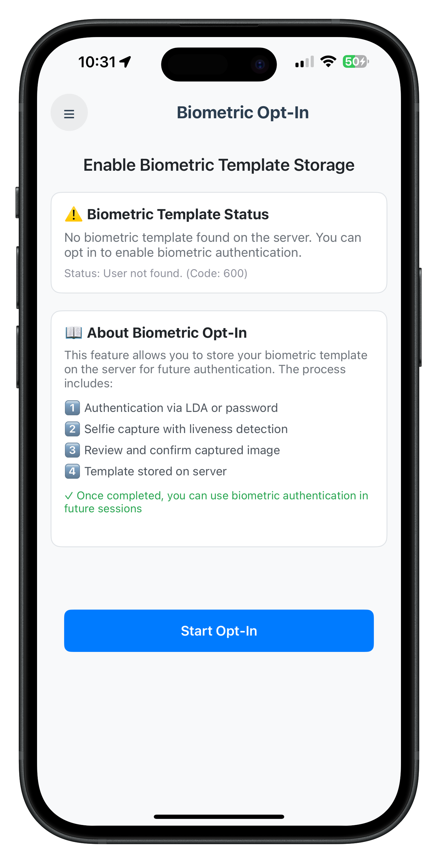 Biometric Opt-In Screen