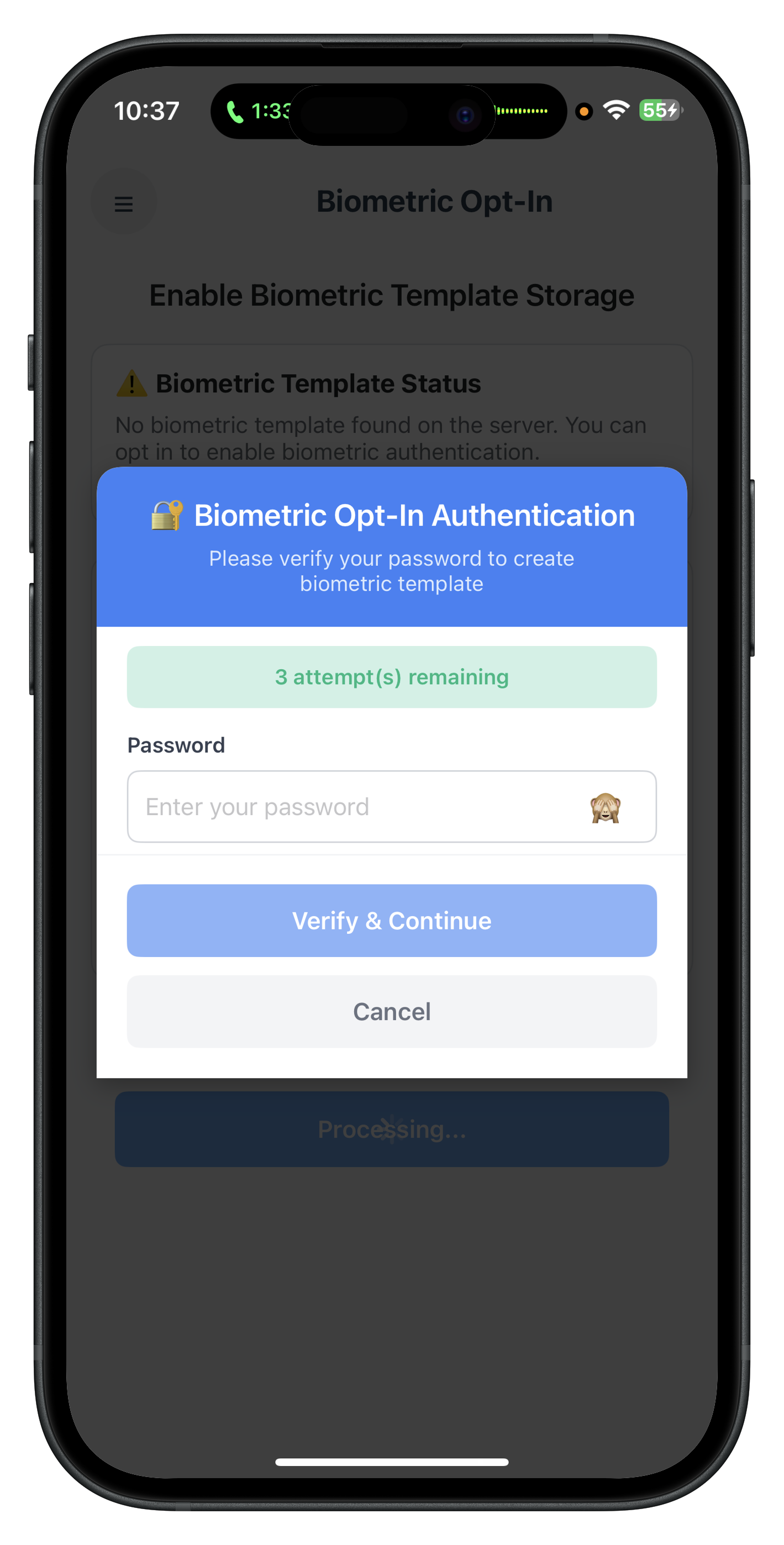 Password Validation Dialog Modal