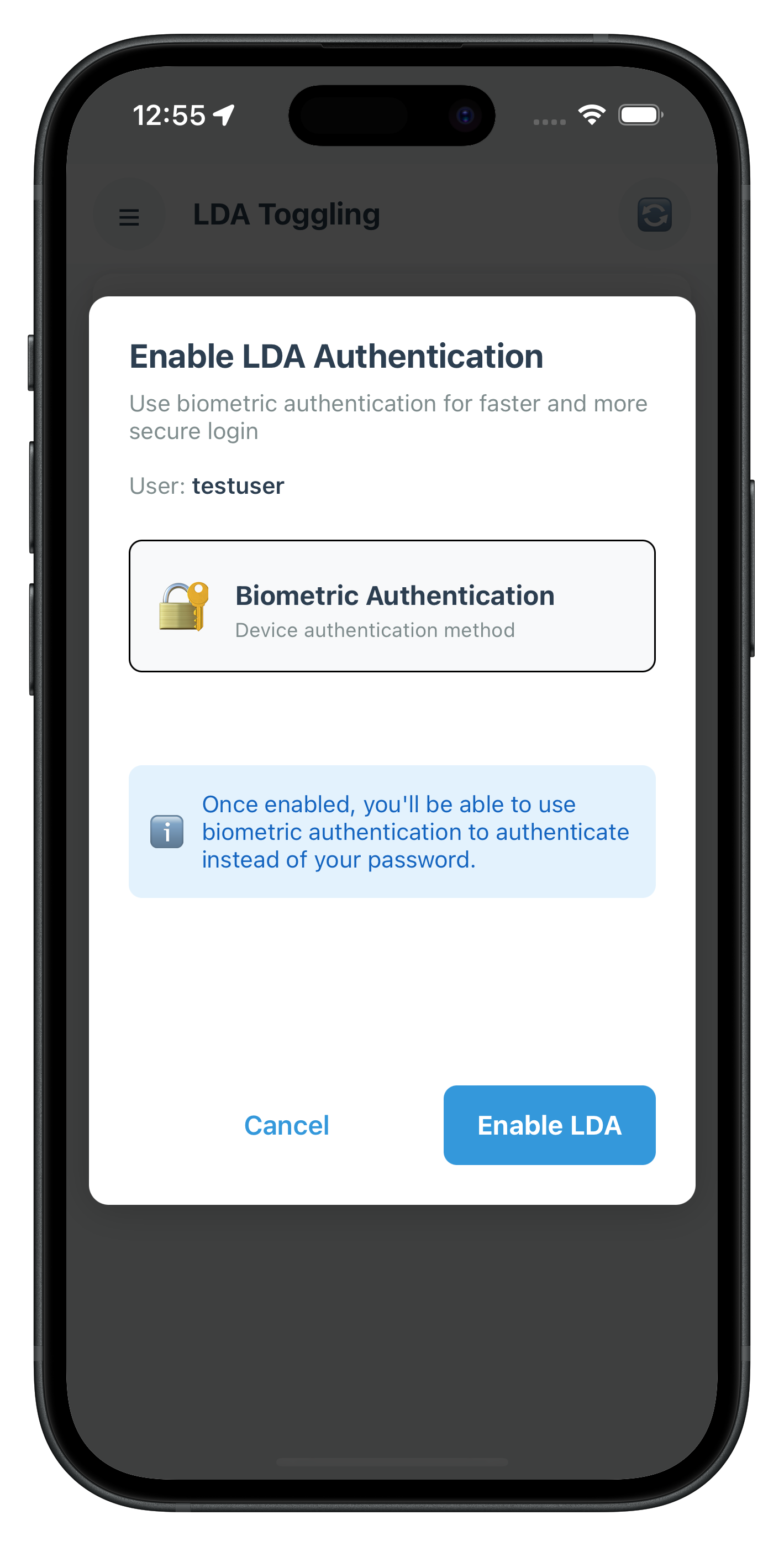 LDA Consent LDA Toggling Auth Modal Screen