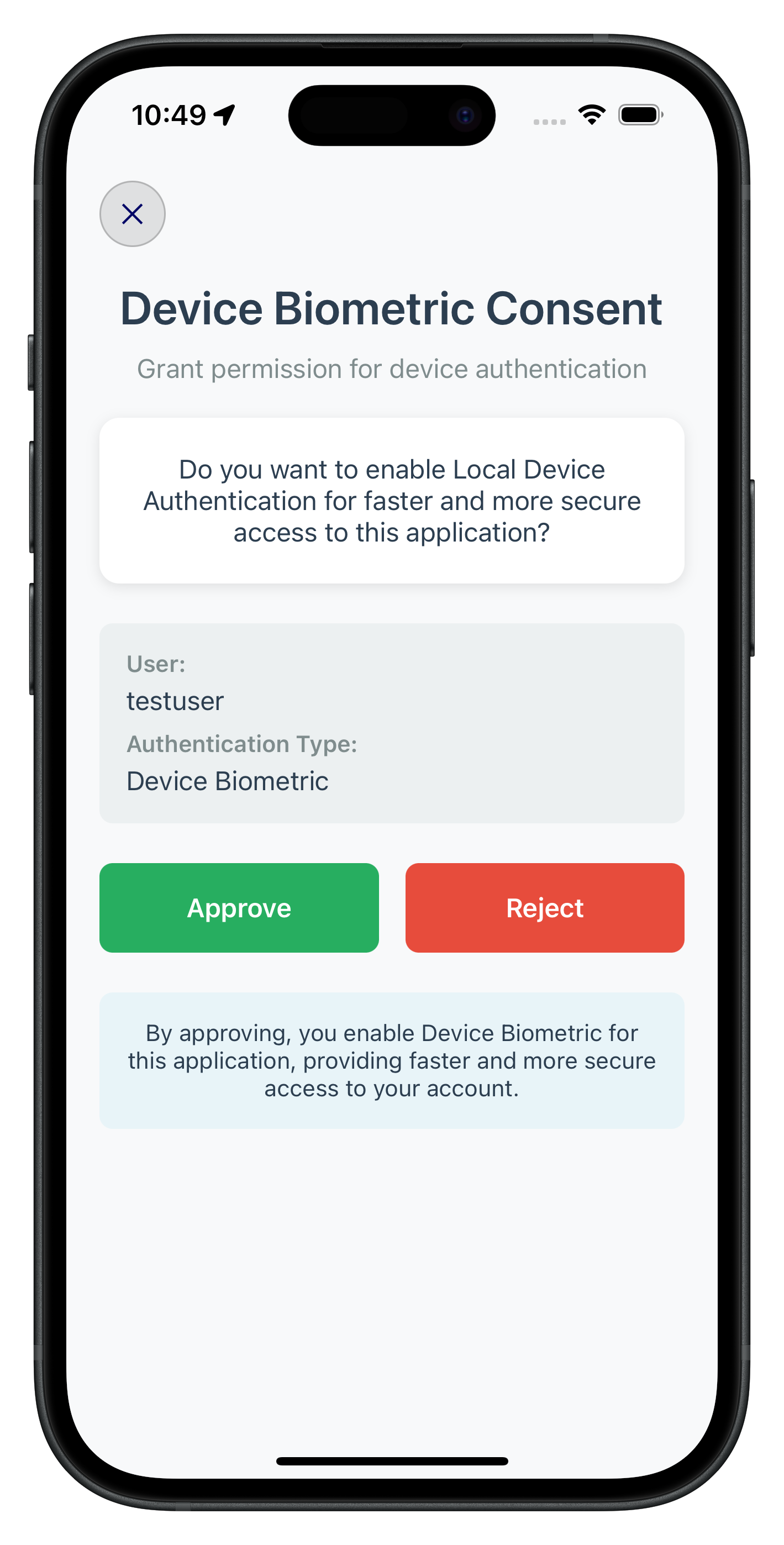 User LDA Consent Screen