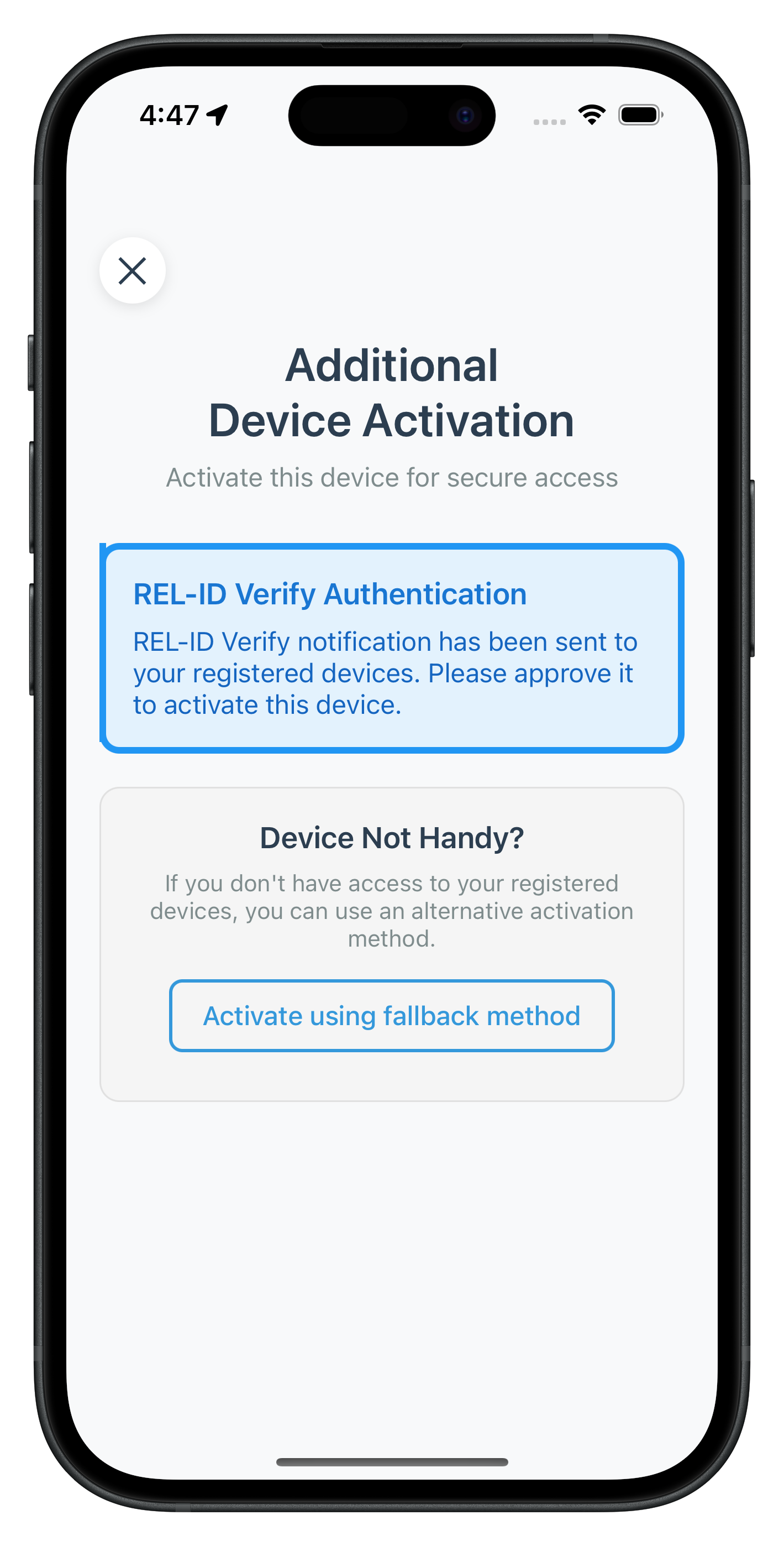 Device Activtion Verify Screen