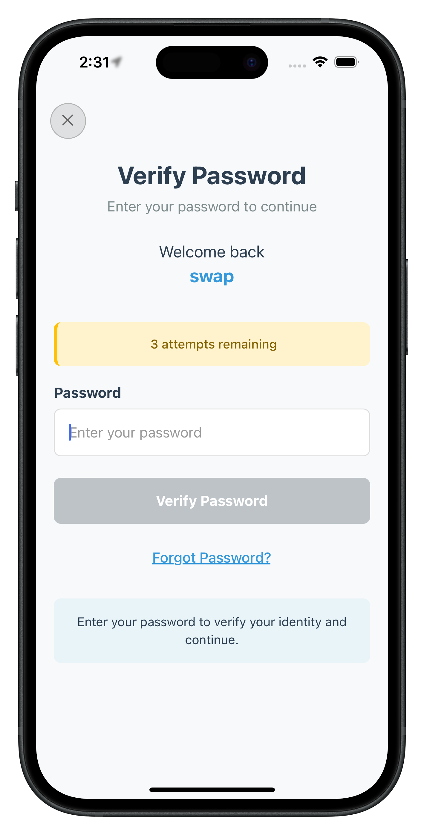 Forgot Password Screen