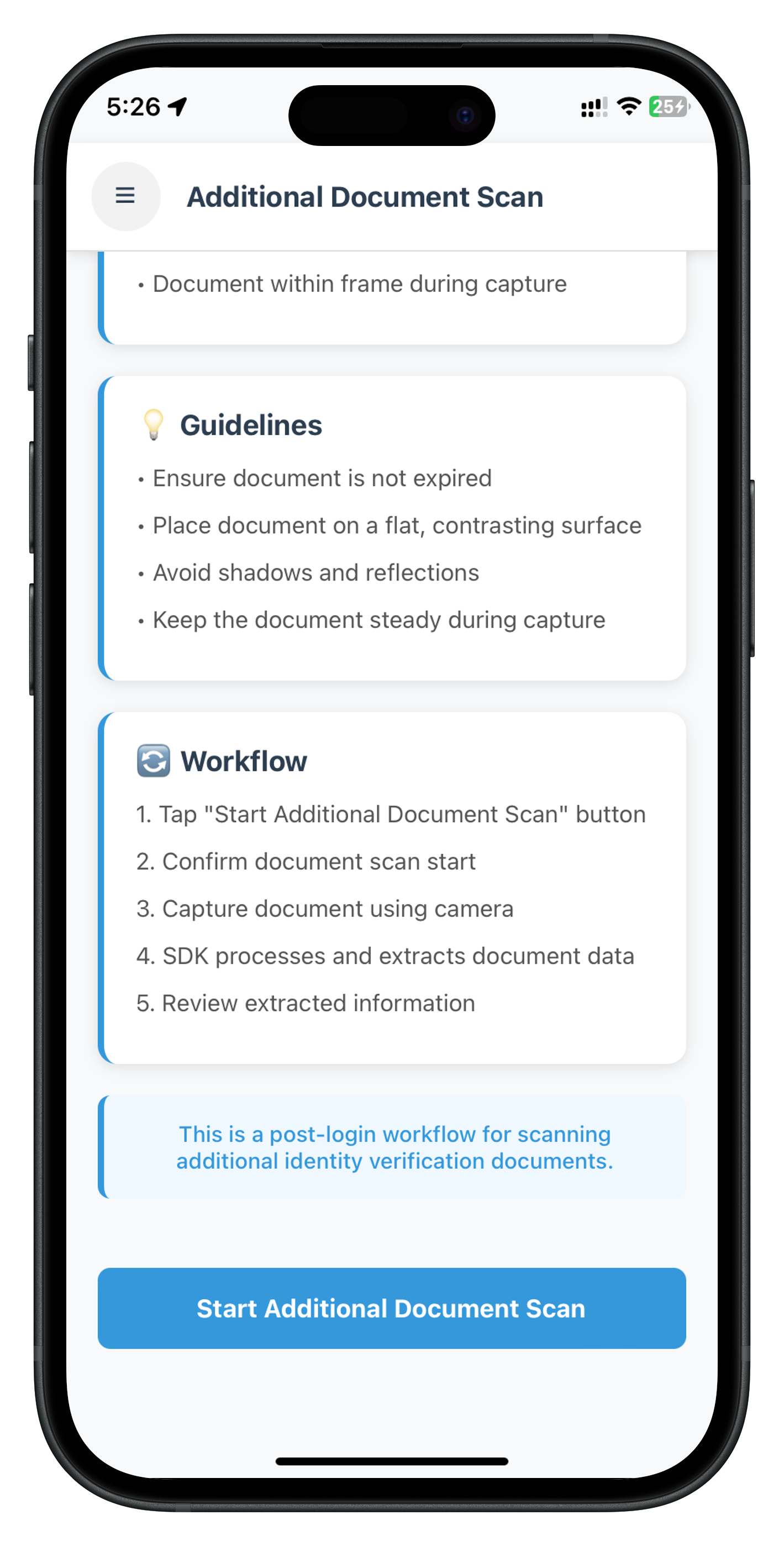 Additional Document Scan Screen - Bottom Portion
