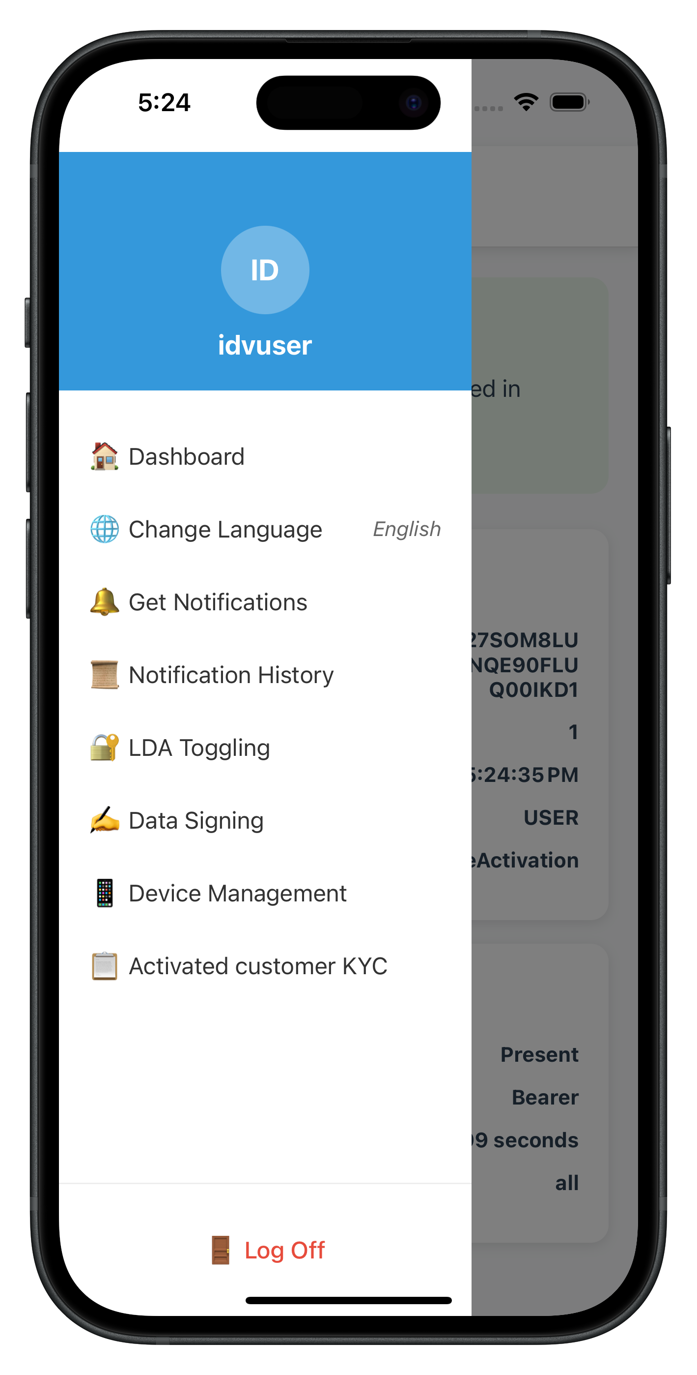 Drawer Menu with KYC Item