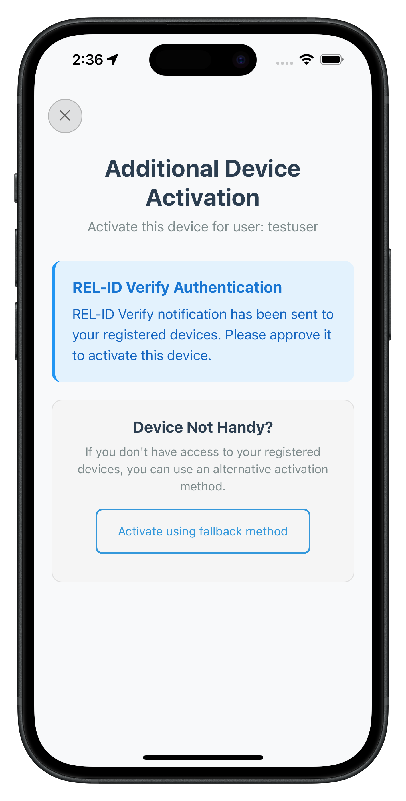 Device Activtion Verify Screen