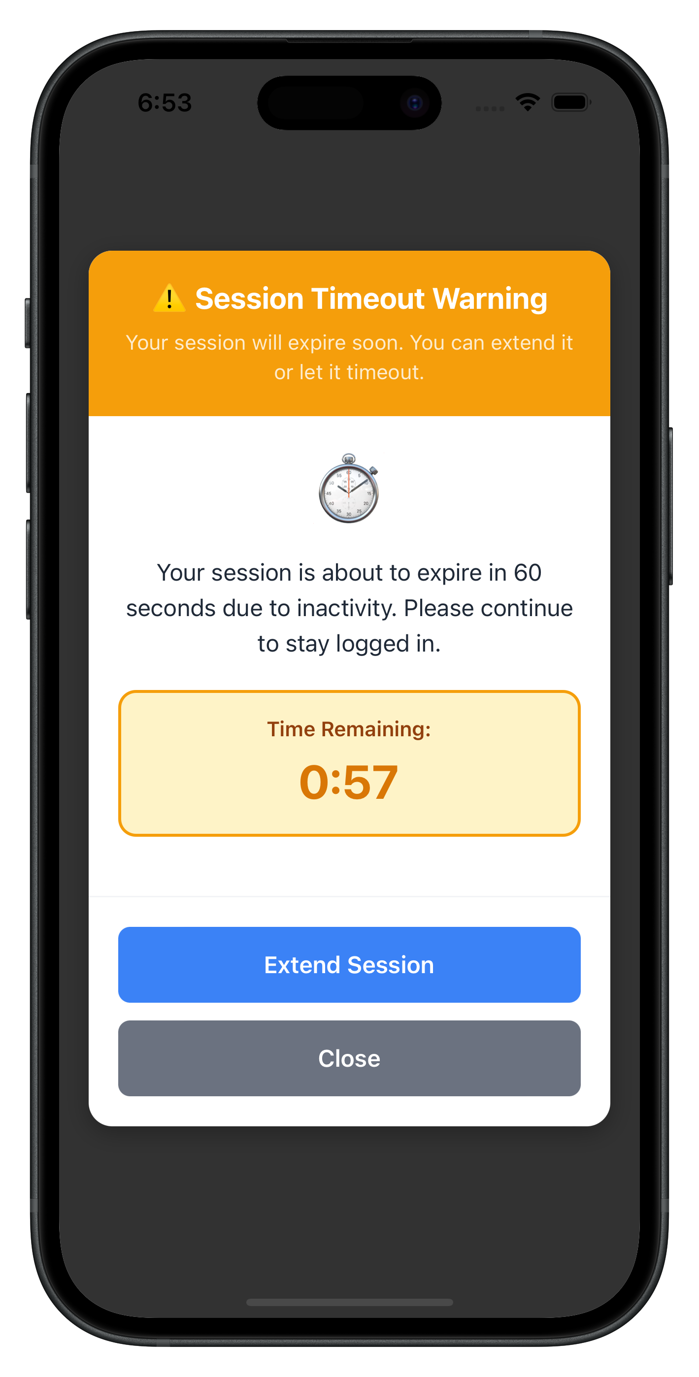 Session Extend Screen